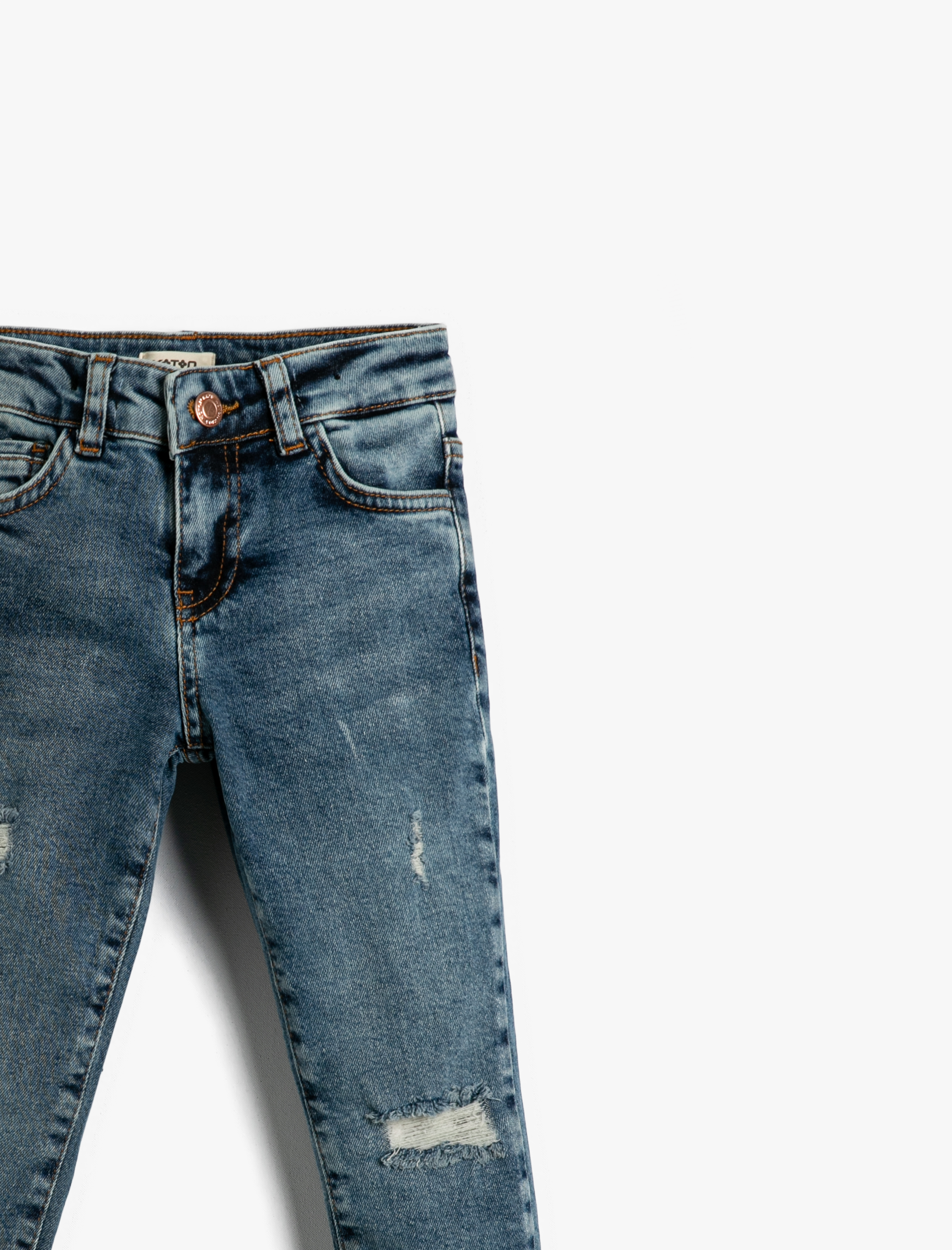  Erkek Çocuk Kot Pantolon Yıpratılmış Detaylı Pamuklu Cepli - Slim Jean