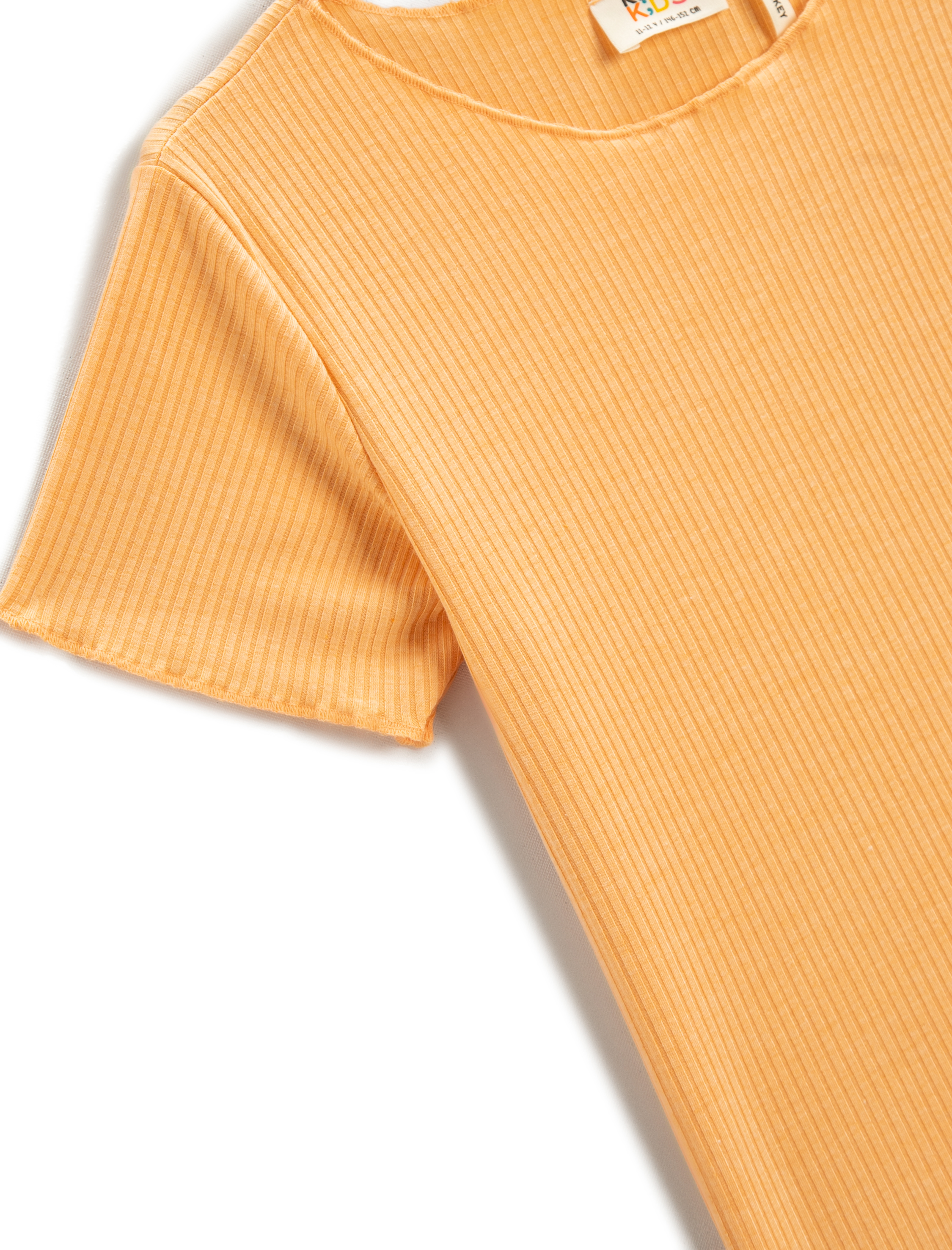  Kız Çocuk Basic Tişört Kısa Kollu Fitilli Pamuklu