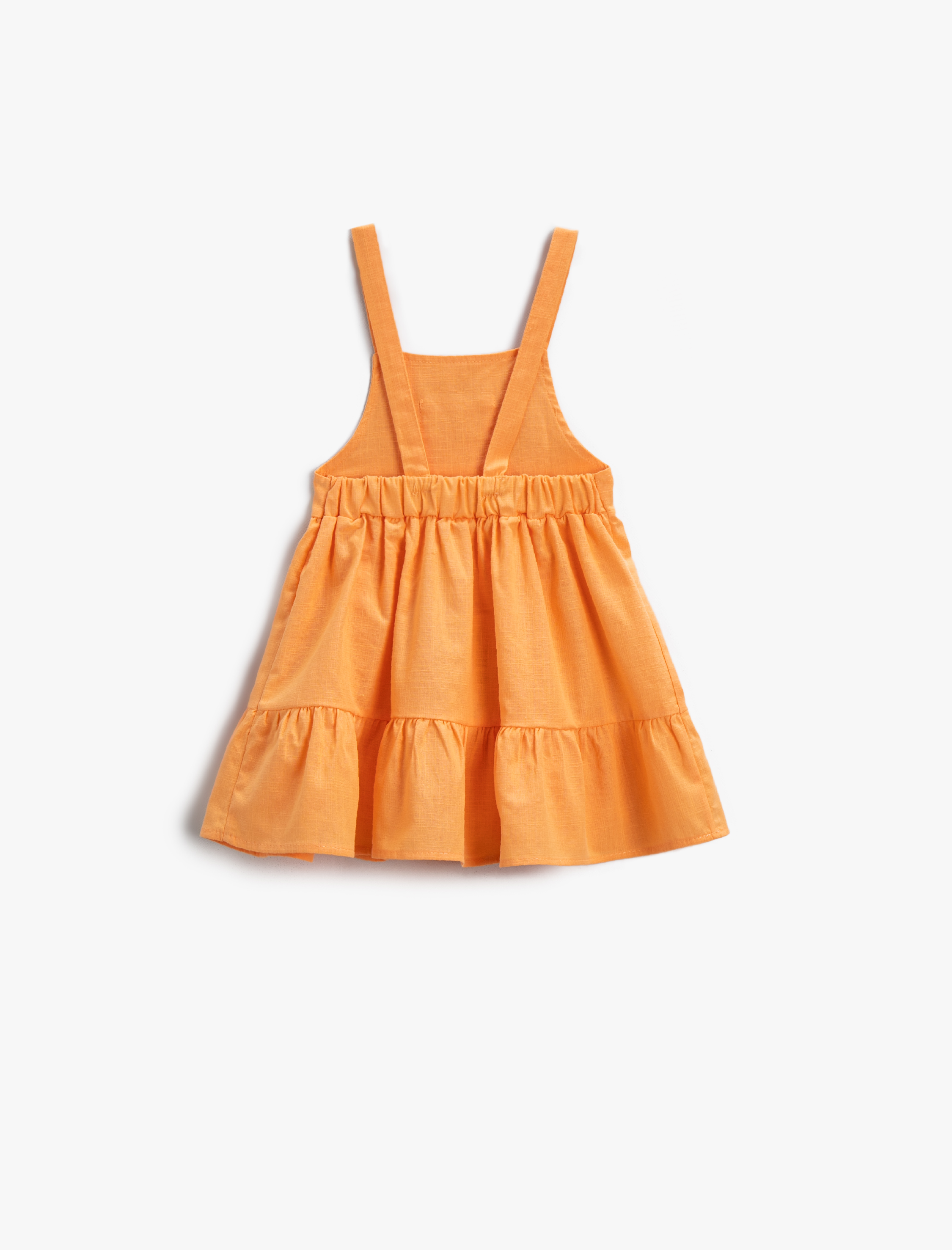  Kız Bebek Elbise Midi Fırfırlı Askılı Pamuklu Cep Detaylı