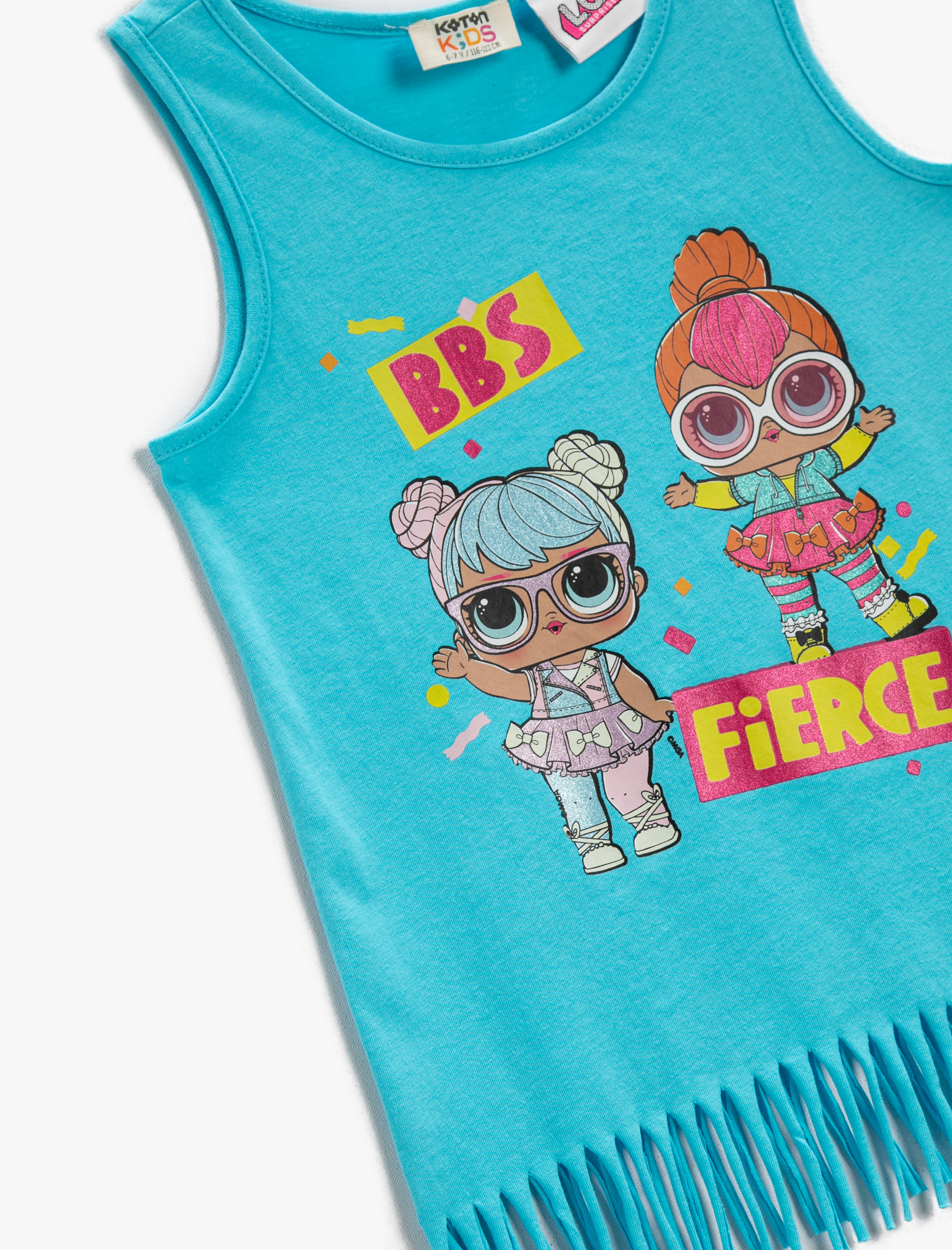  Kız Çocuk Lol Baskılı Püsküllü Atlet Lisanslı Pamuklu