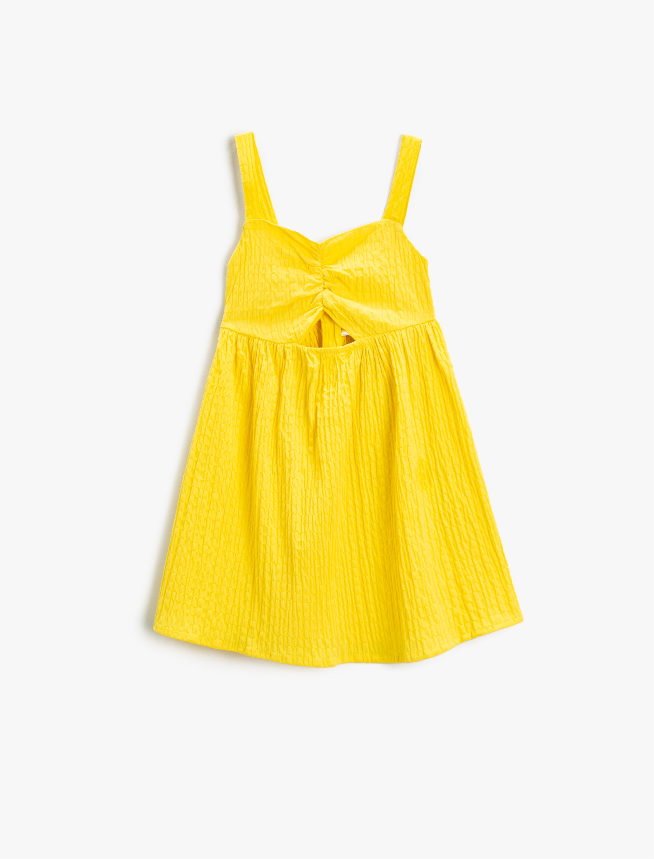  Kız Çocuk Elbise Midi Pencere Detaylı Askılı Pamuklu