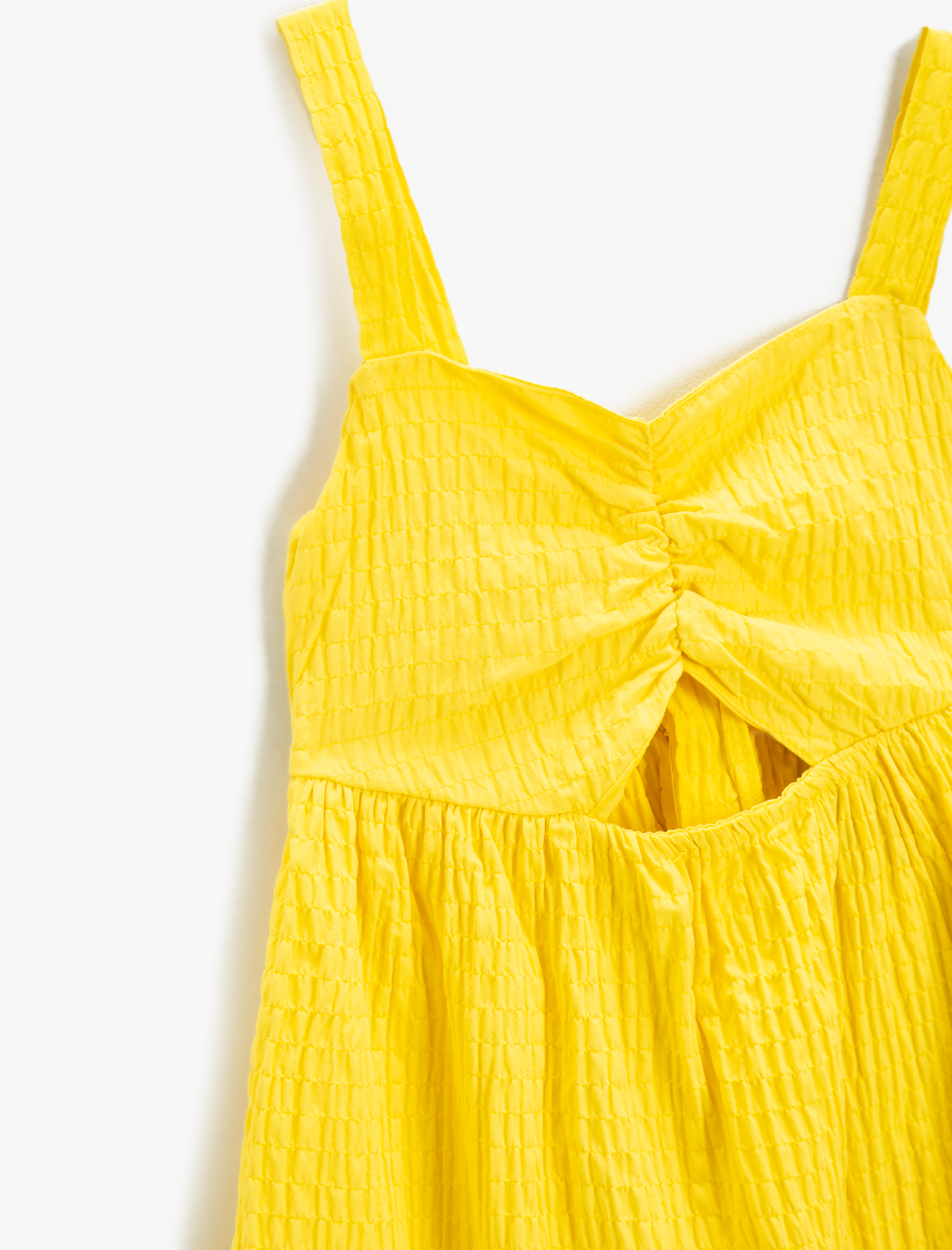  Kız Çocuk Elbise Midi Pencere Detaylı Askılı Pamuklu