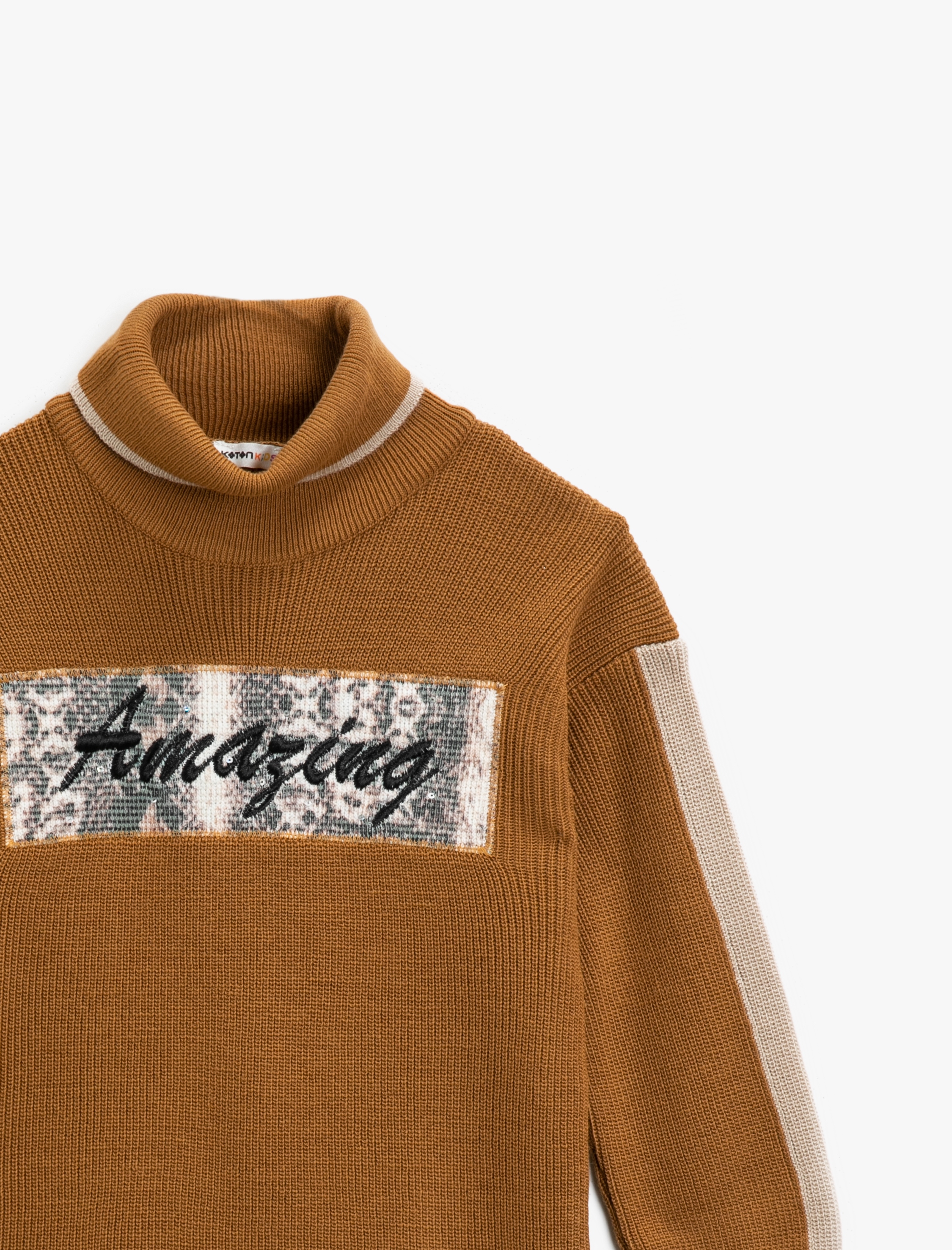 Kız Çocuk Yüksek Yaka Uzun Kollu Pullu Triko Kazak