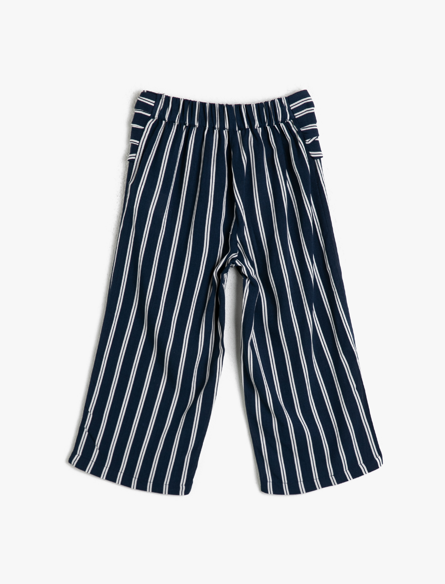  Kız Çocuk Çizgili Beli Lastikli Bağlamalı Bol Kesim Kısa Pantolon