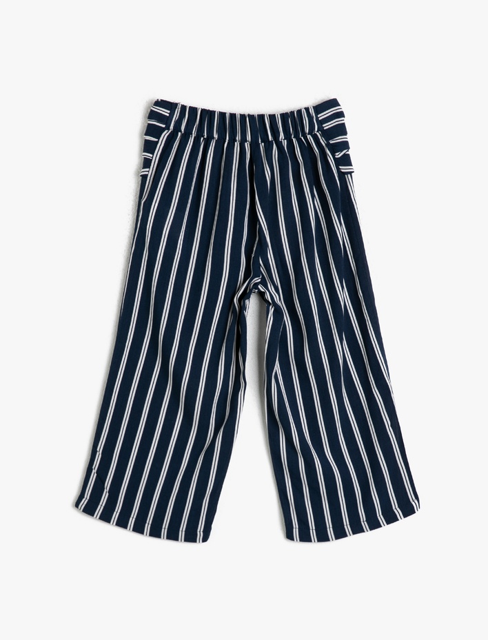 Kız Çocuk Çizgili Beli Lastikli Bağlamalı Bol Kesim Kısa Pantolon