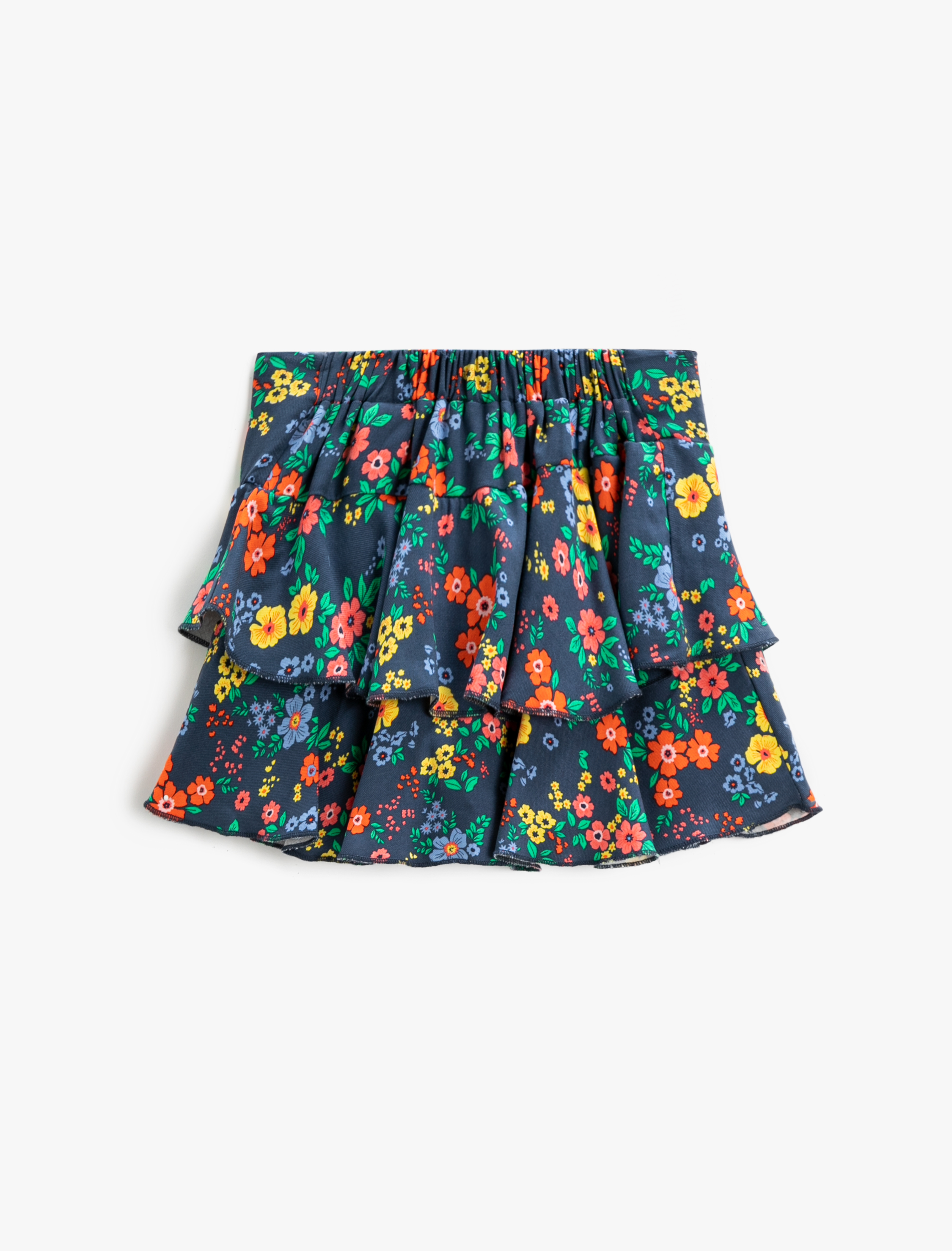 Kız Çocuk Mini Etek Çiçekli Fırfırlı Beli Lastikli