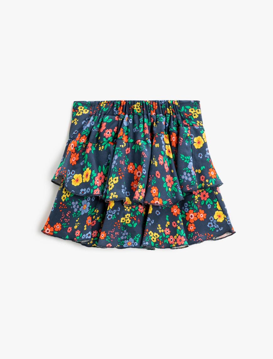  Kız Çocuk Mini Etek Çiçekli Fırfırlı Beli Lastikli
