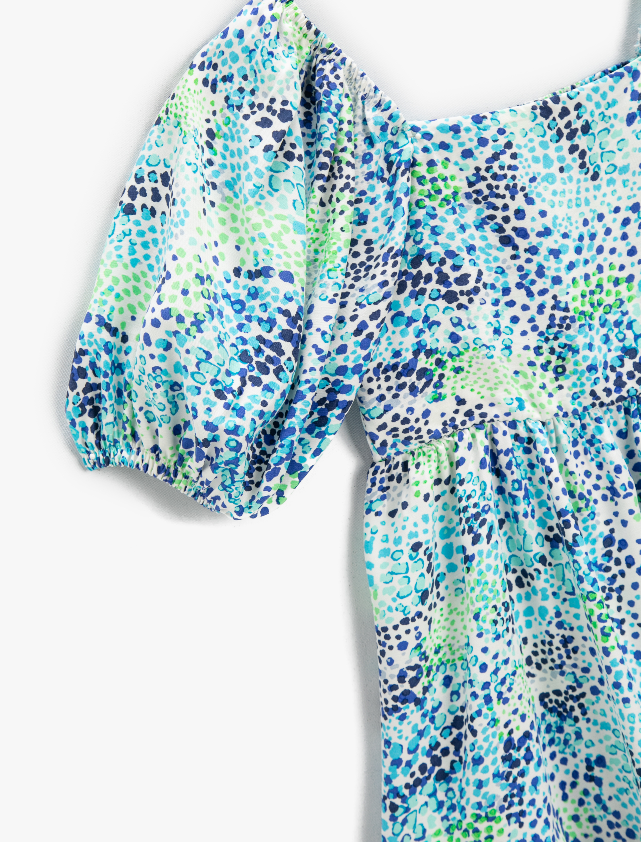  Kız Çocuk Midi Elbise Desenli Balon Kollu Volanlı