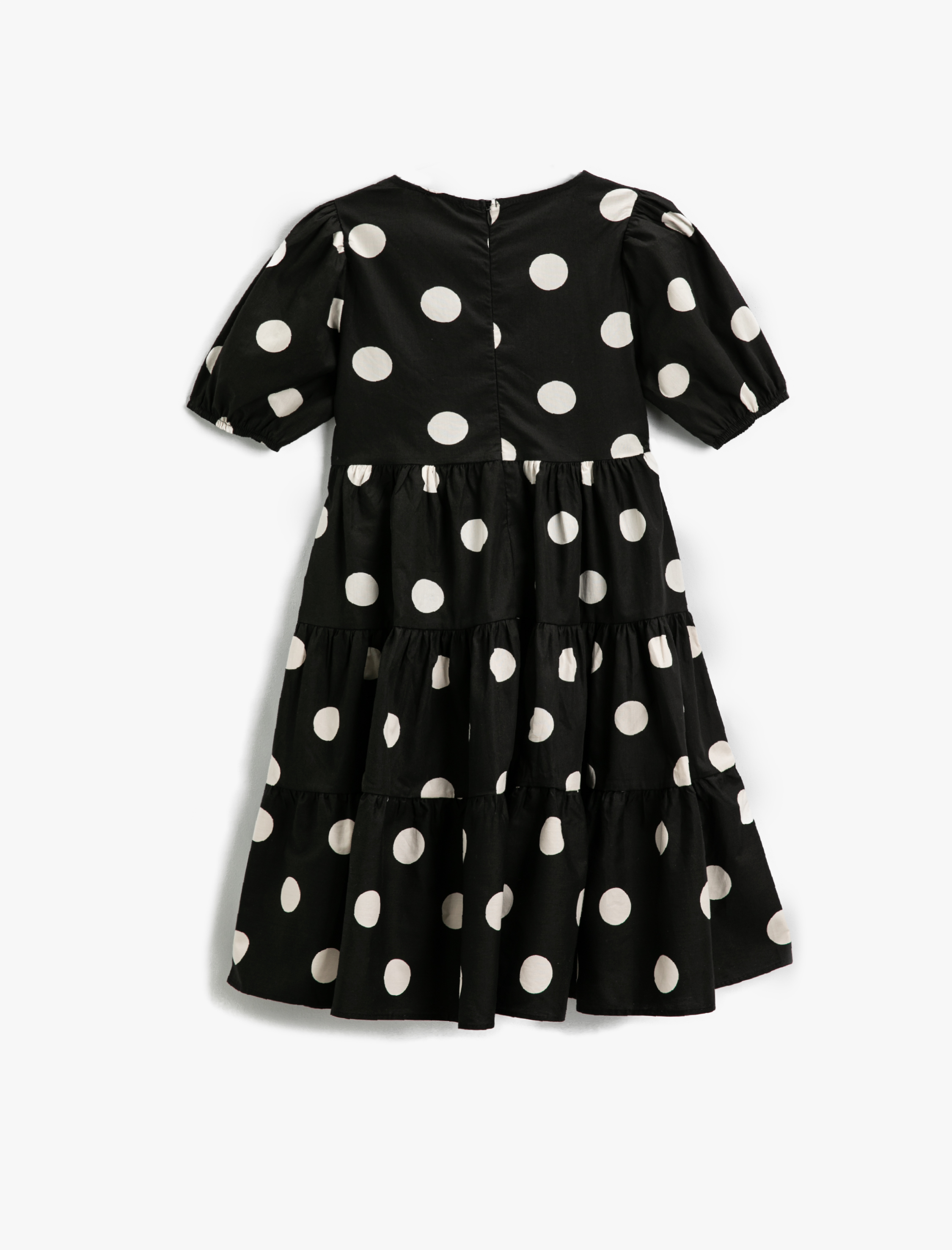  Kız Çocuk Elbise Puantiyeli Balon Kollu Pamuklu