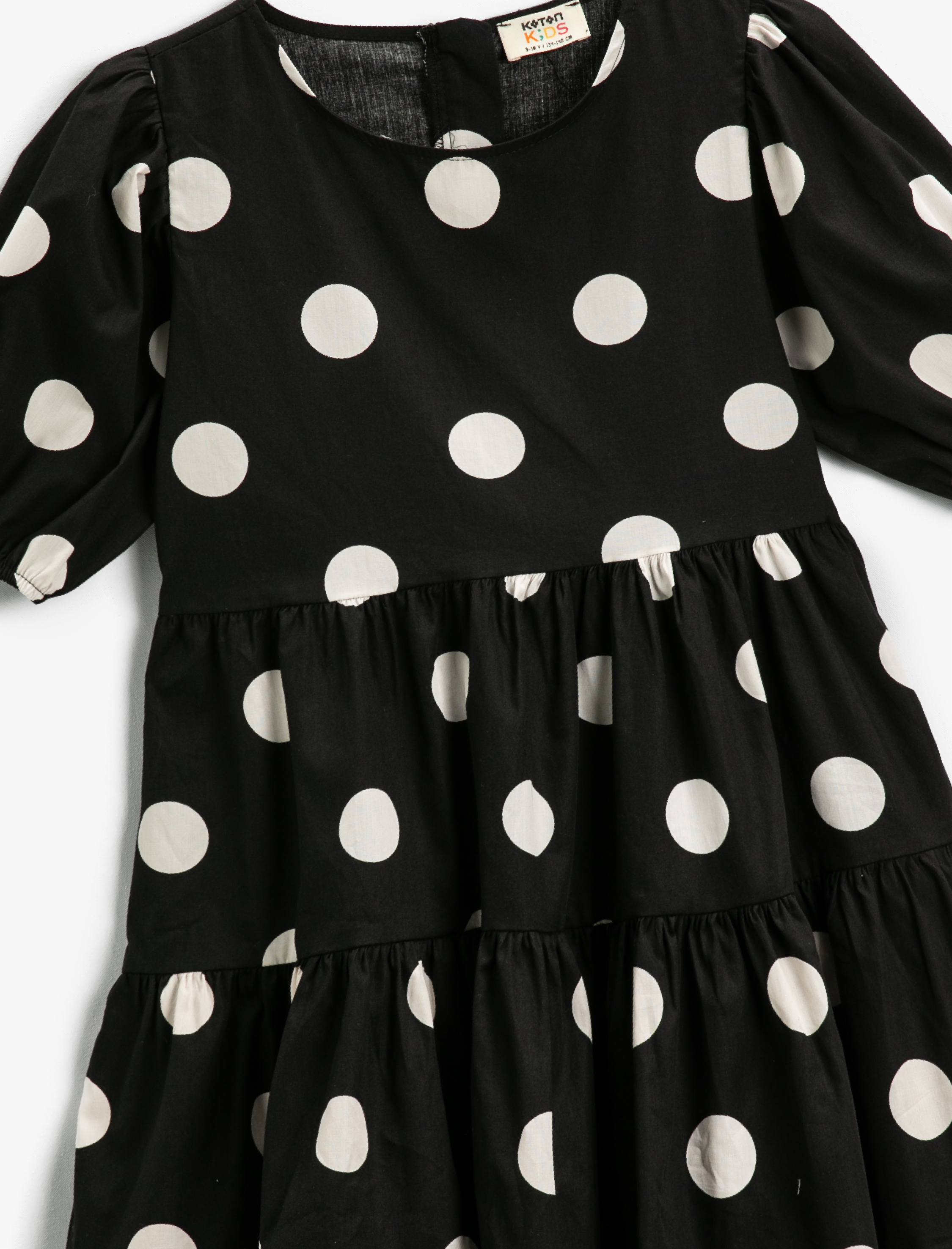  Kız Çocuk Elbise Puantiyeli Balon Kollu Pamuklu