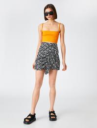 Çiçekli Etek Mini Asimetrik Fırfırlı