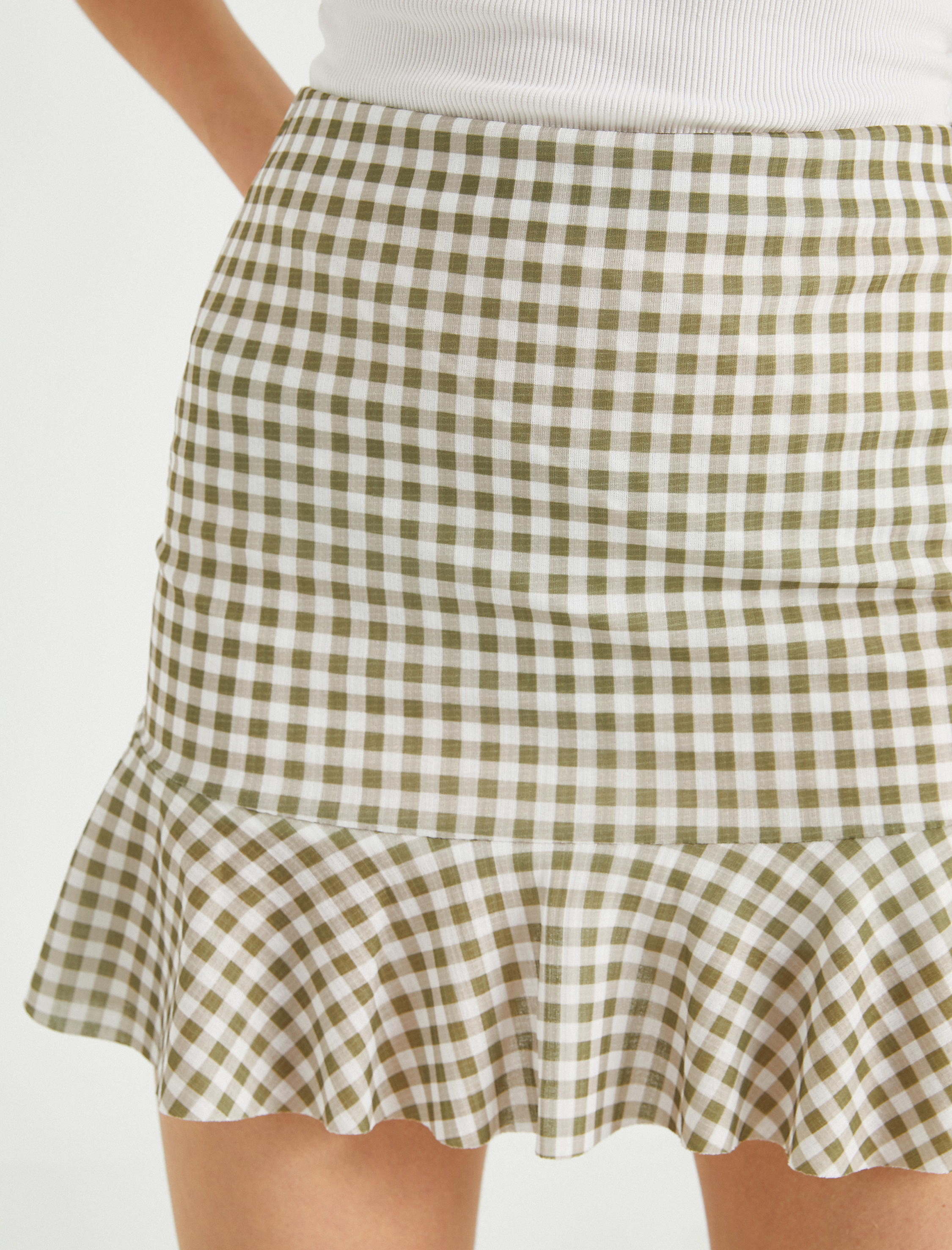   Yüksek Bel Volanlı Etek