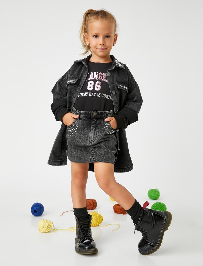 Kız Çocuk Mini Kot Etek Cepli