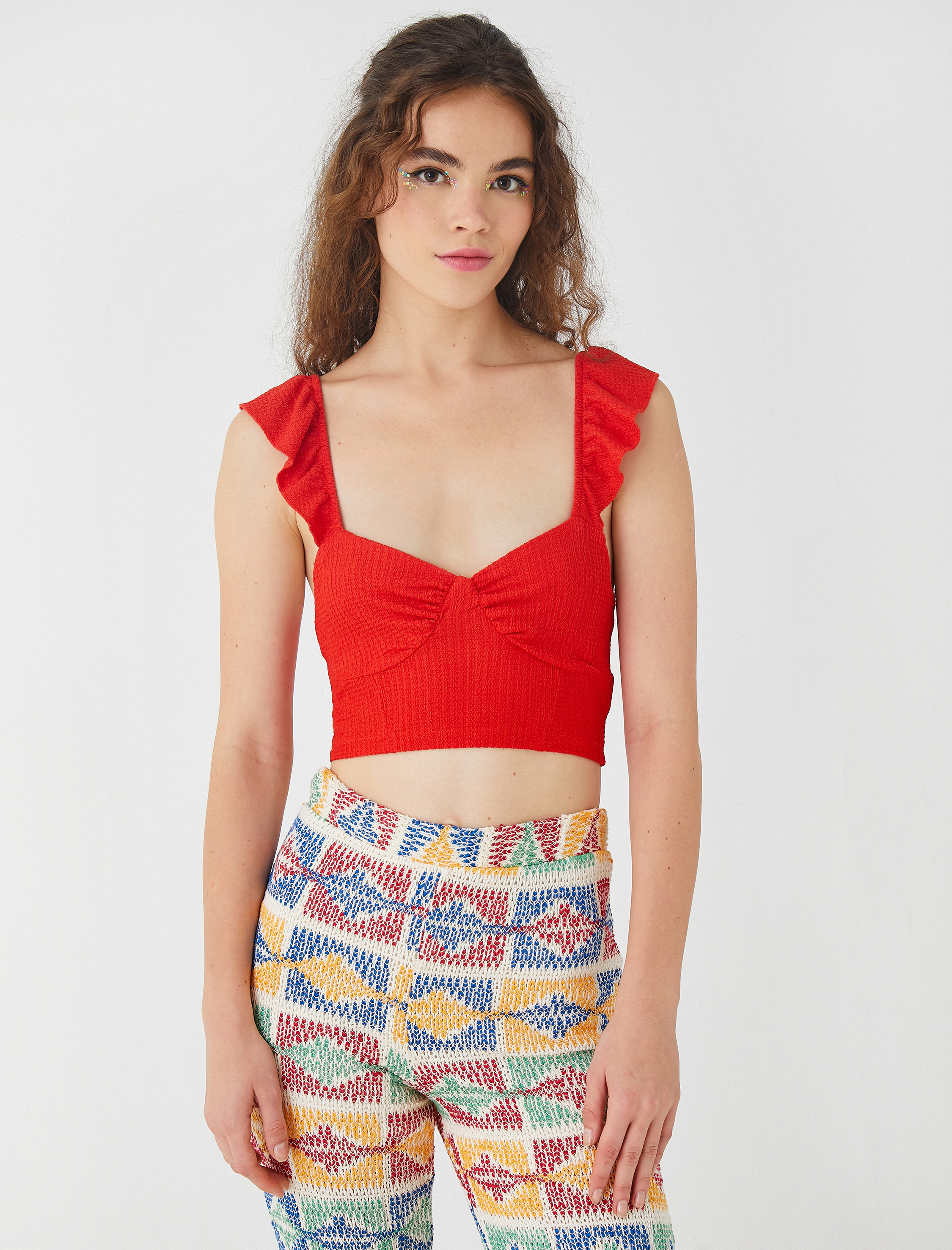   Büstiyer Kalp Yaka Fırfırlı