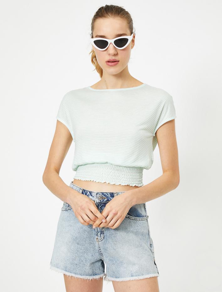  Bisiklet Yaka Kısa Kollu Büzgülü Antibakteriyel Tişört