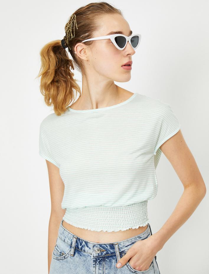  Bisiklet Yaka Kısa Kollu Büzgülü Antibakteriyel Tişört