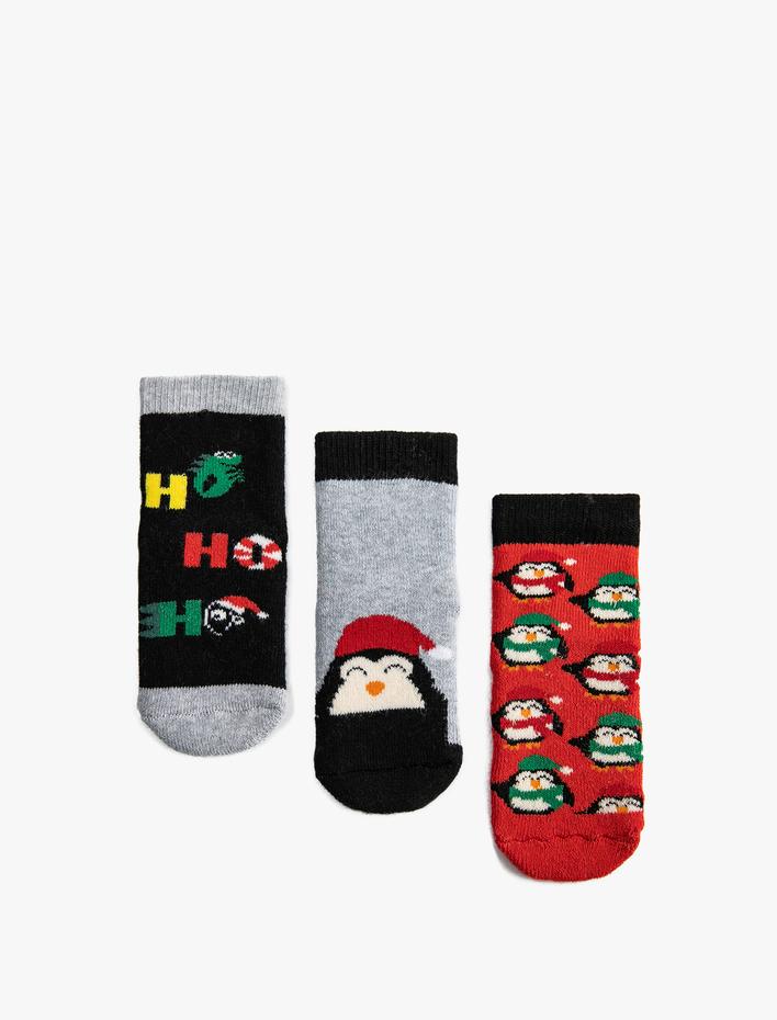 Erkek Bebek 3'lü Yılbaşı Temalı Havlu Çorap