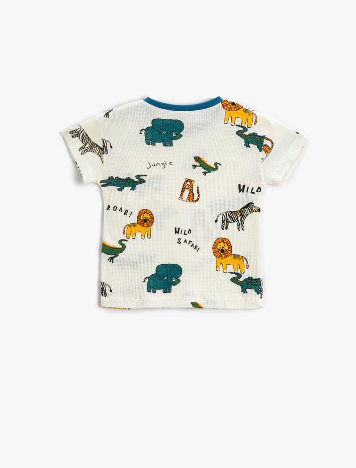 Erkek Bebek Hayvanlar Baskılı Kısa Kollu Tişört