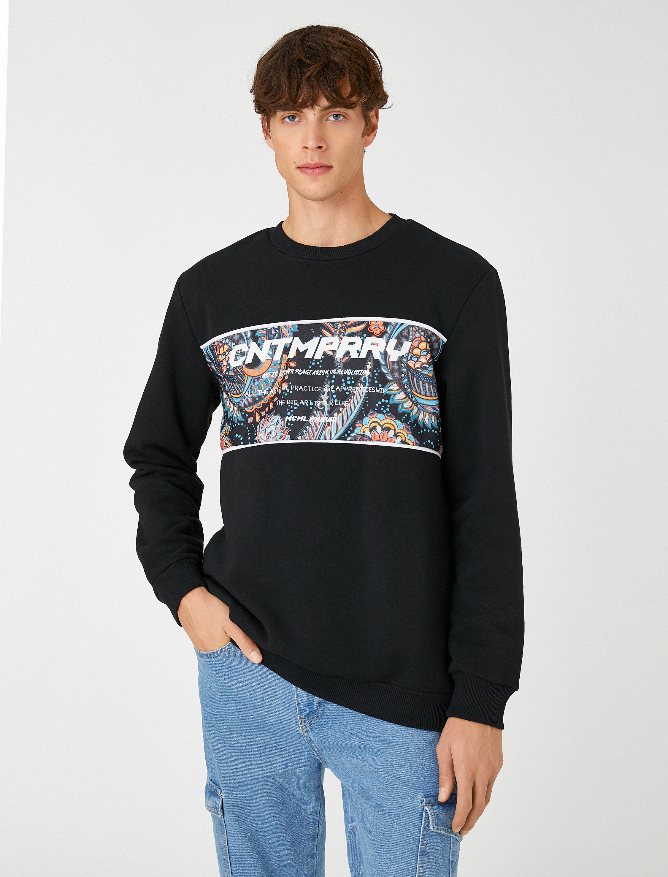 Baskılı Sweatshirt Bisiklet Yaka