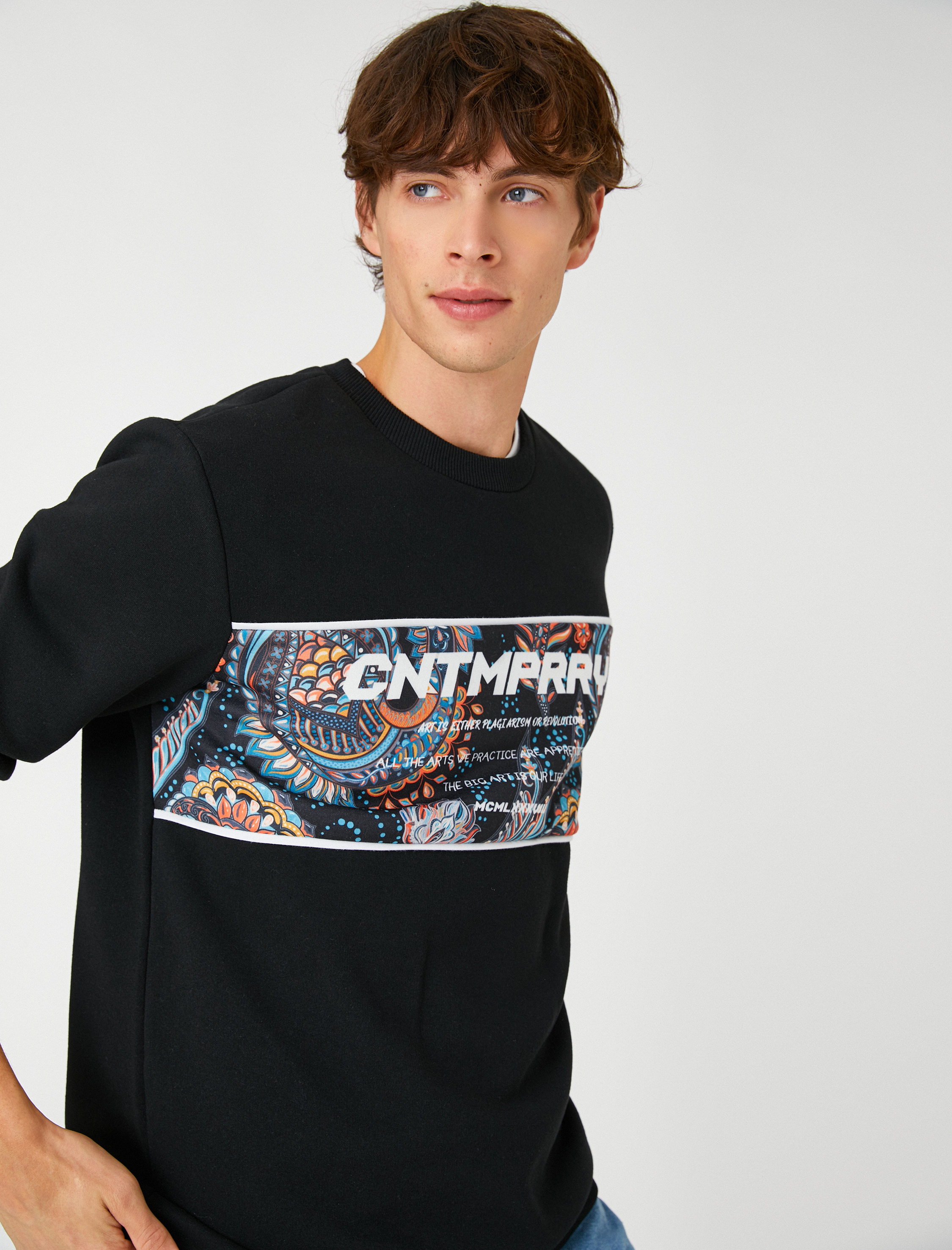 Baskılı Sweatshirt Bisiklet Yaka