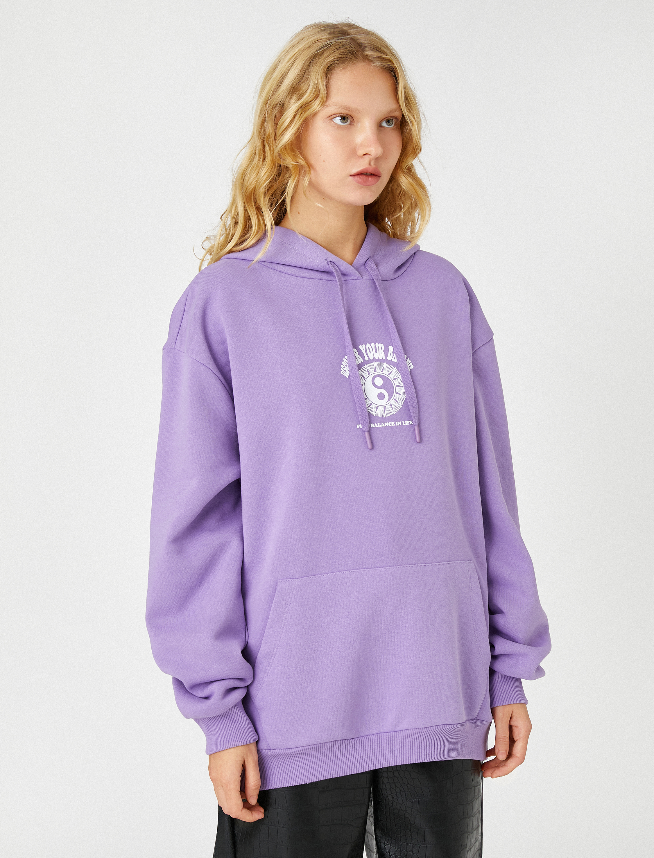   Şardonlu Oversize Sweatshirt Kapüşonlu Baskılı