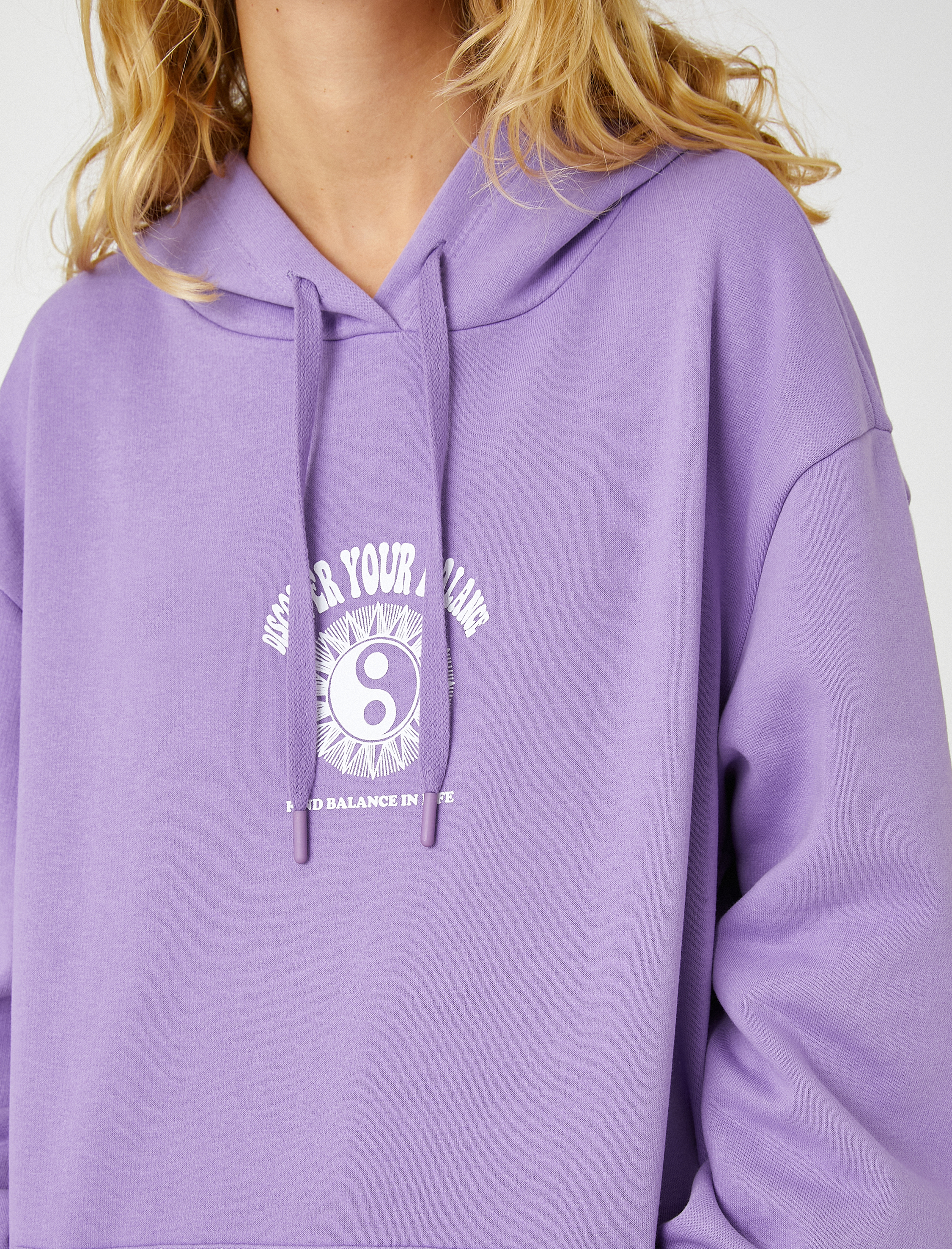   Şardonlu Oversize Sweatshirt Kapüşonlu Baskılı