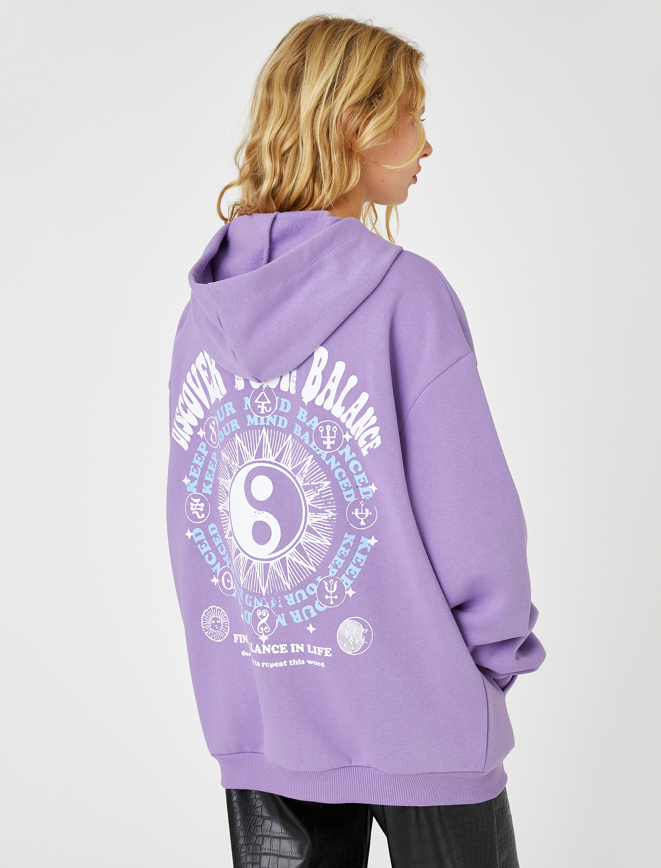   Şardonlu Oversize Sweatshirt Kapüşonlu Baskılı