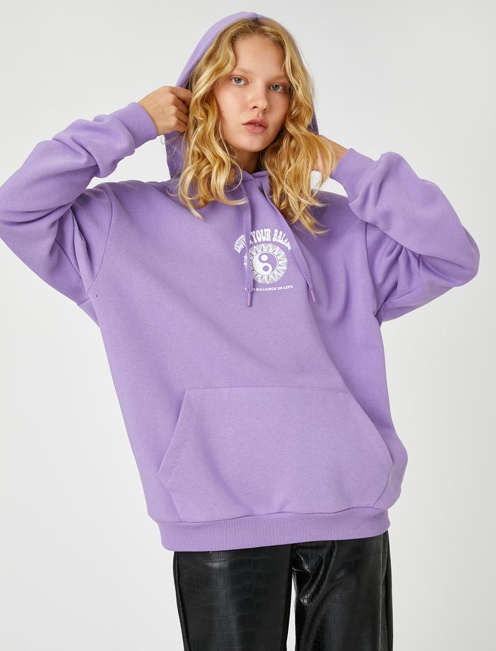  Şardonlu Oversize Sweatshirt Kapüşonlu Baskılı