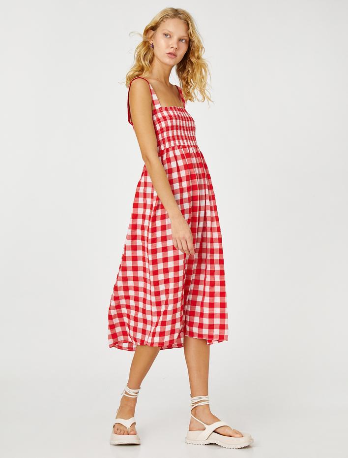  Kareli Midi Elbise Gipeli