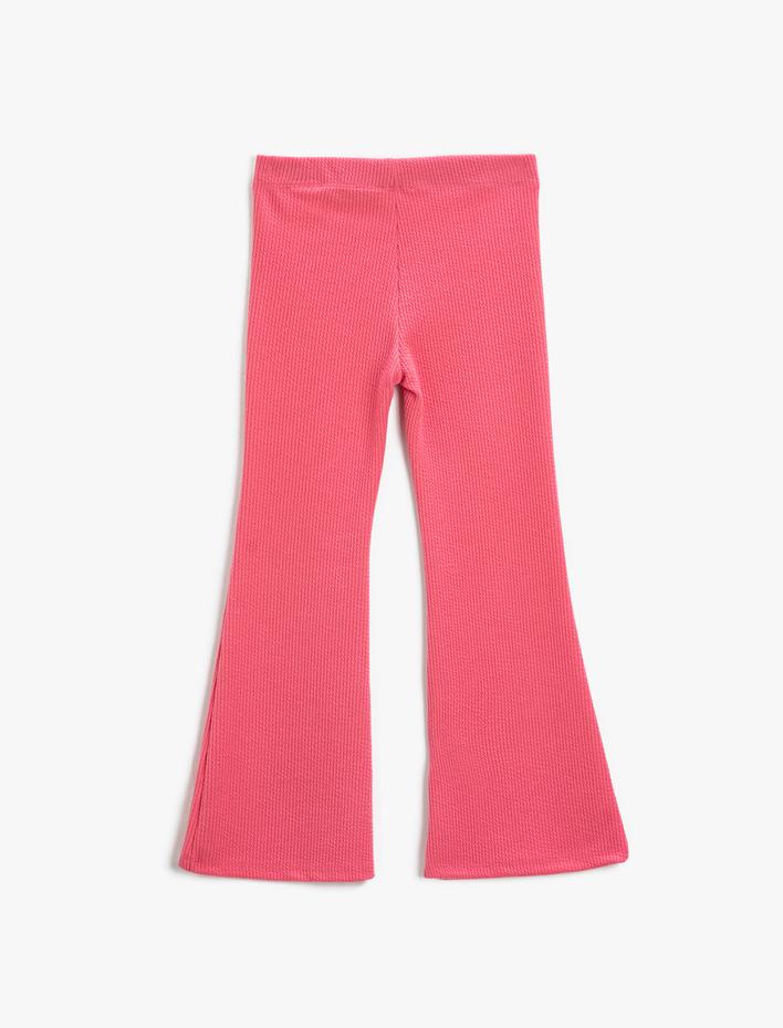 Kız Çocuk İspanyol Paça Tayt Pantolon Yırtmaç Detaylı Fitilli Beli Lastikli