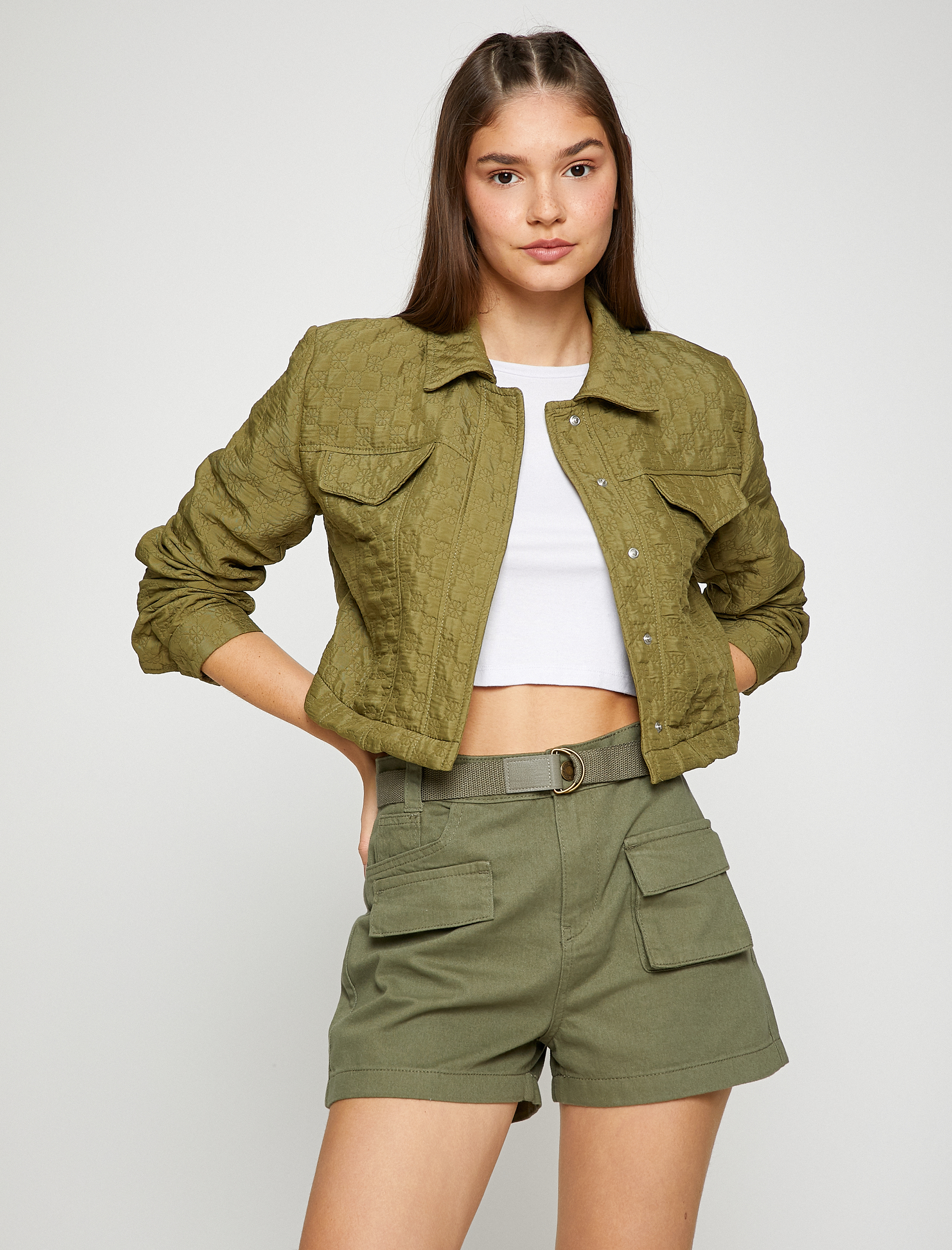   Kot Şort Kemer Detaylı Yüksek Bel Cepli