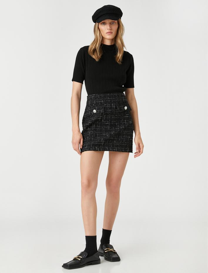  Ribanalı Triko Kazak Kısa Kollu Dik Yaka