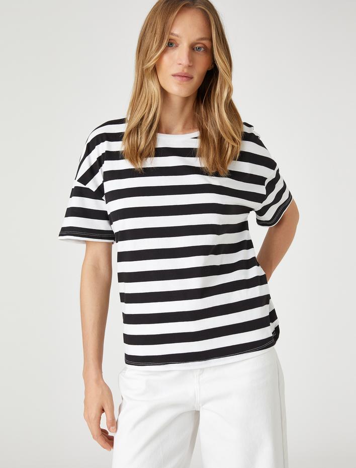  Relax Fit Tişört Kısa Reglan Kollu Pamuklu