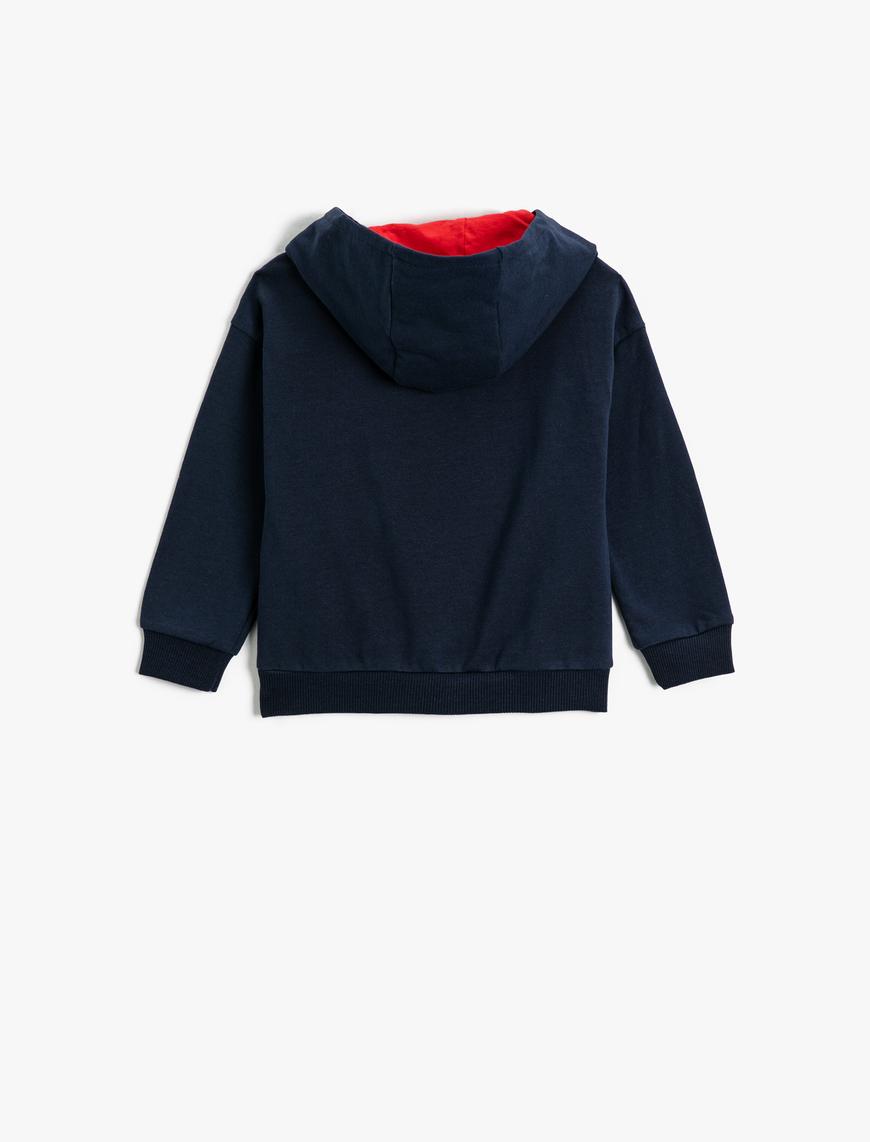  Erkek Bebek Kapşonlu Sweatshirt Yılbaşı Temalı Noel Baba Baskılı Peluş Aplike Detaylı Şardonlu