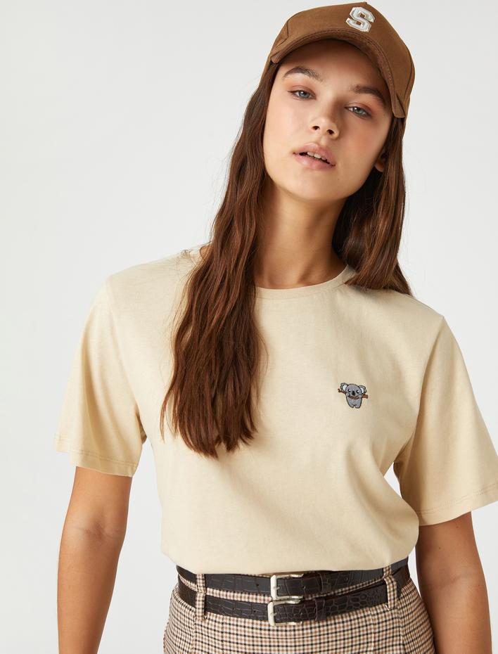  Kısa Kollu Tişört Bisiklet Yaka Koala İşlemeli