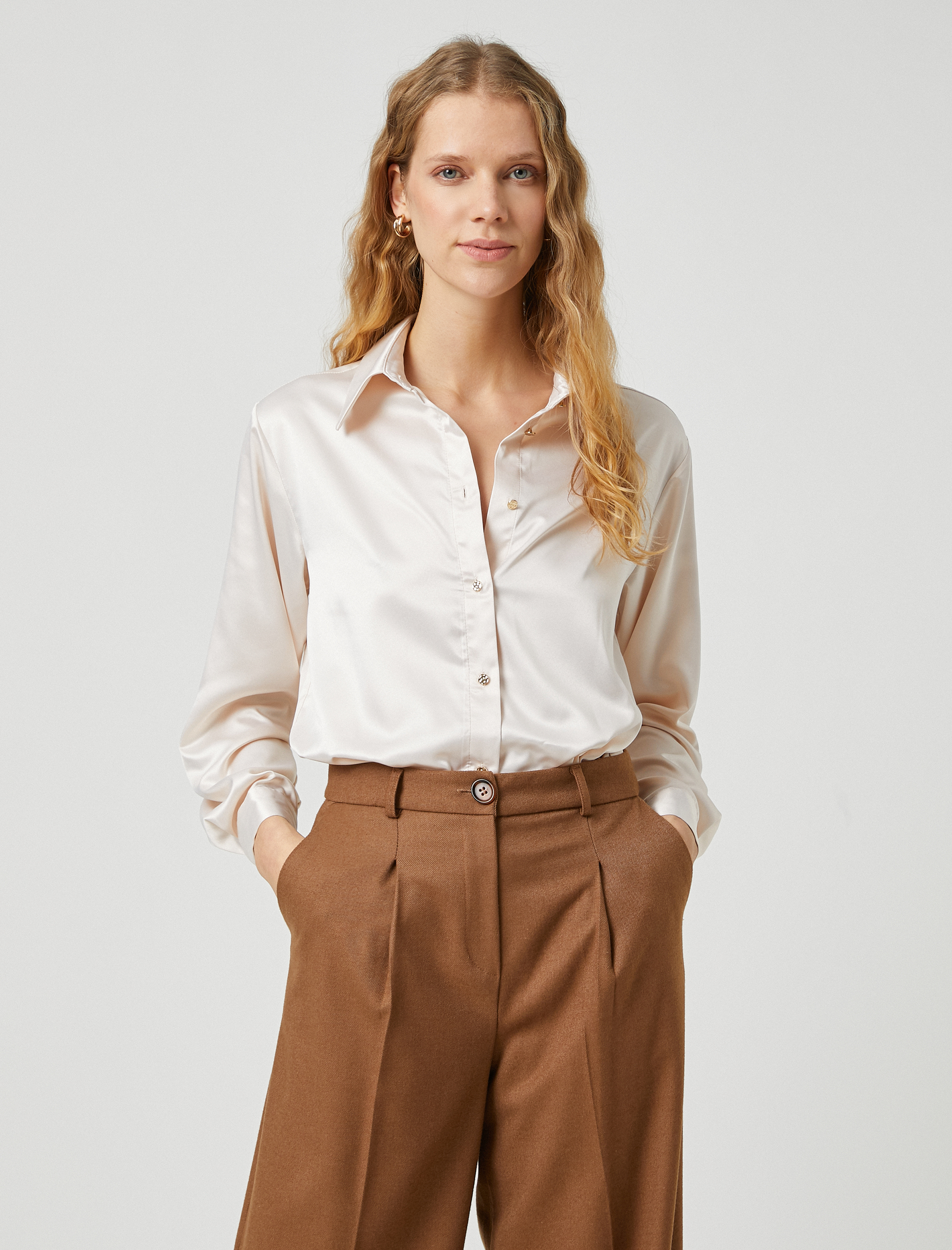   Saten Gömlek Uzun Kollu Düğmeli