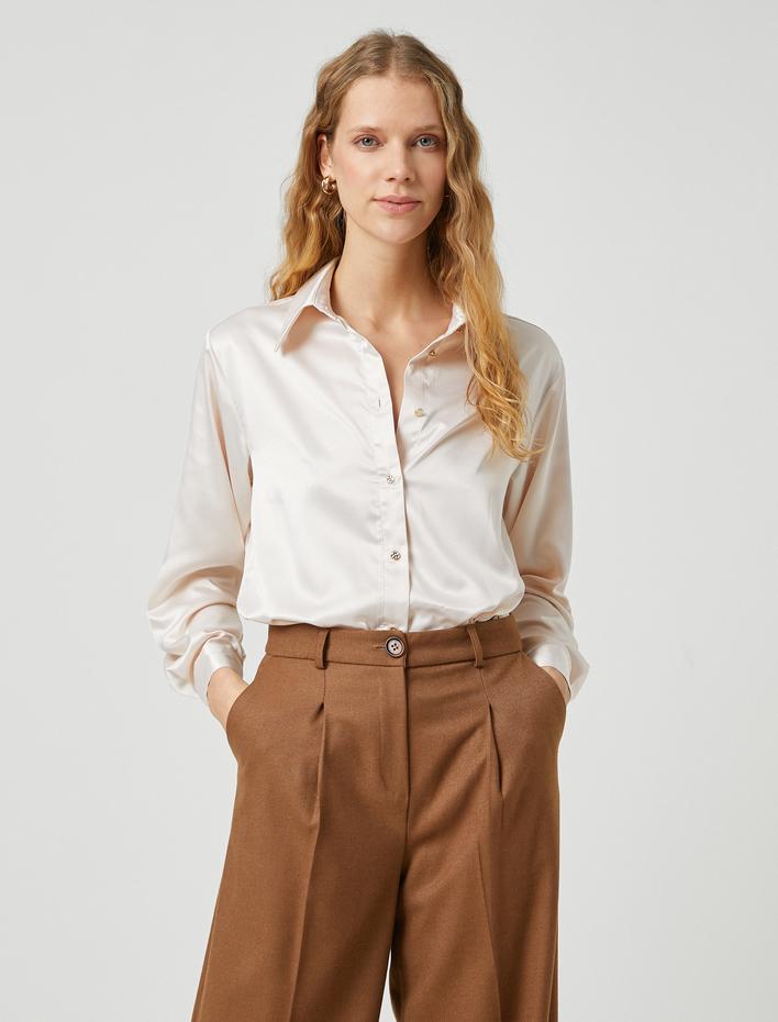  Saten Gömlek Uzun Kollu Düğmeli