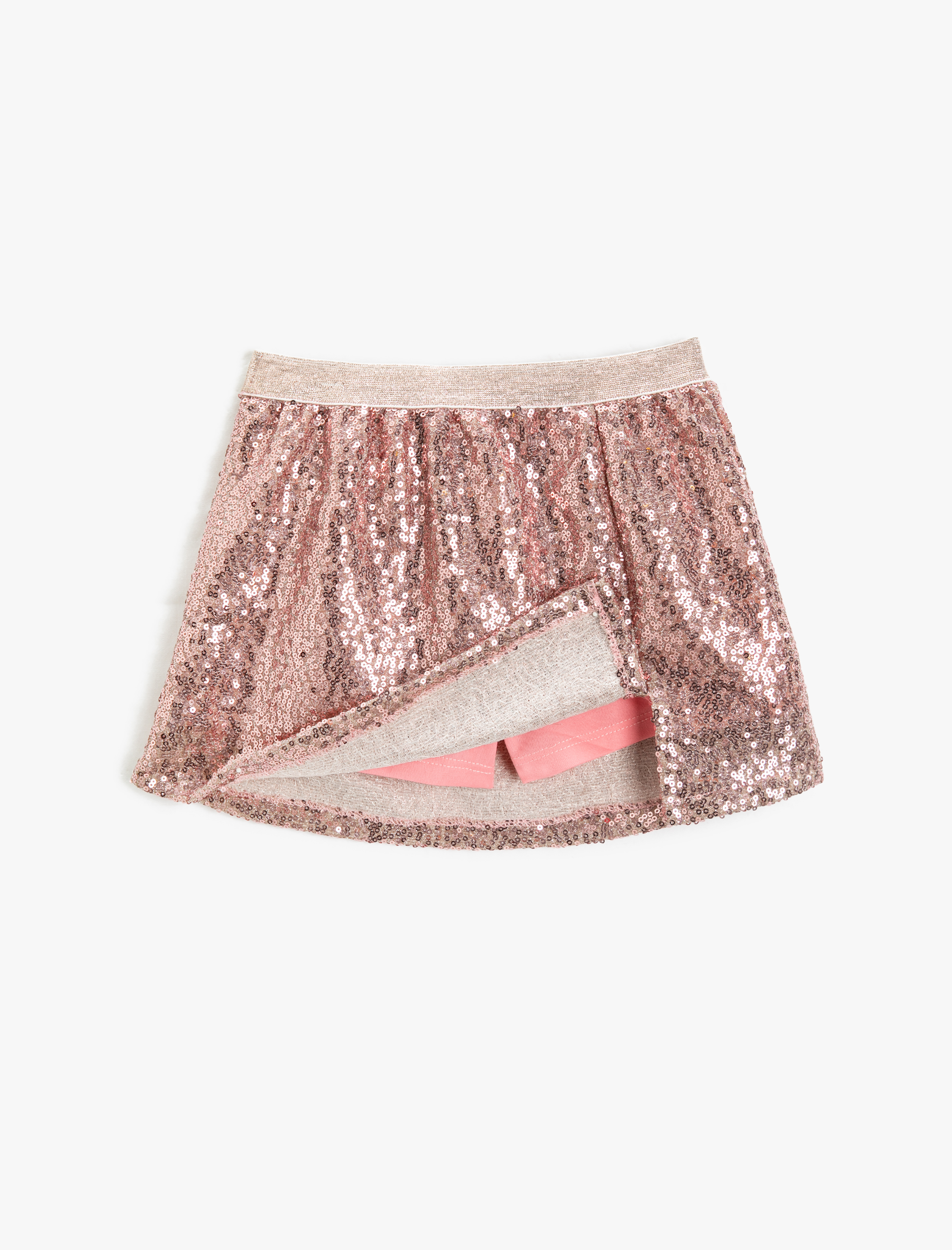  Kız Çocuk Mini Etek Pul-Payet İşlemeli Şort Astarlı Yırtmaç Detaylı