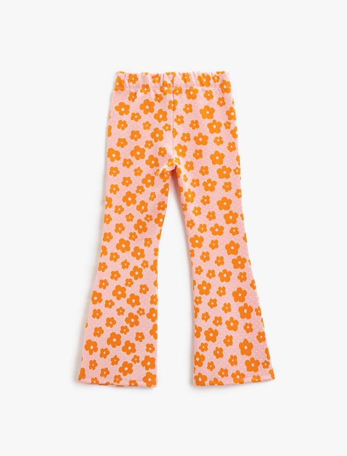 Kız Çocuk İspanyol Paça Tayt Pantolon Çiçekli Beli Lastikli