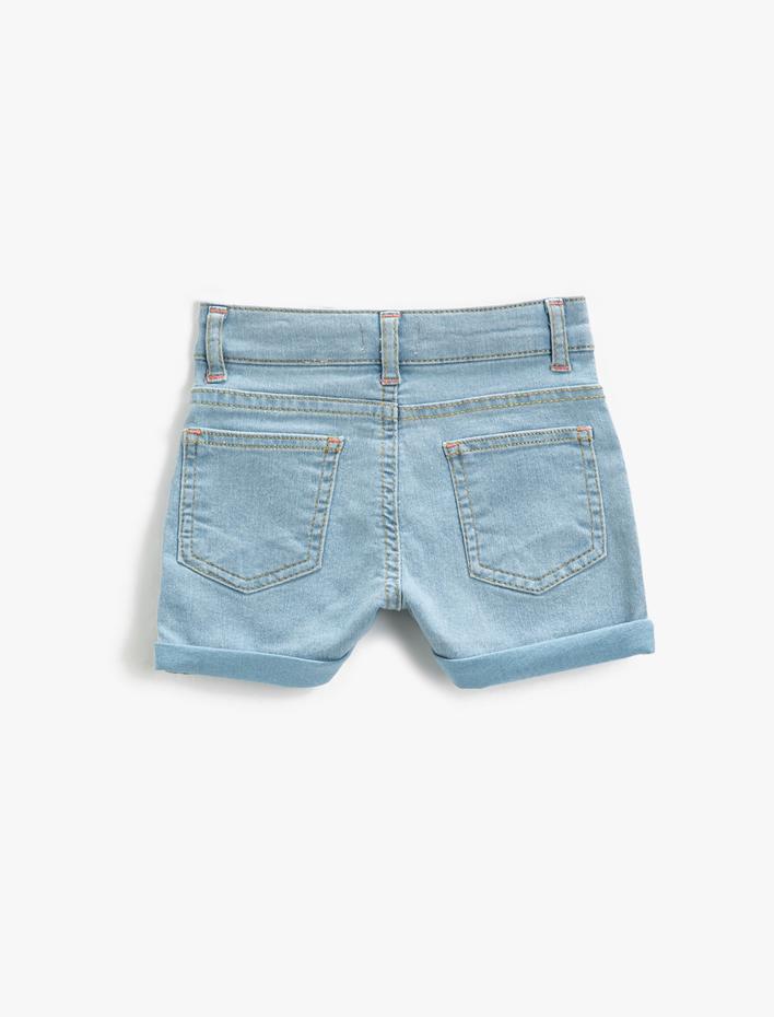 Kız Çocuk Slim Kot Şort Paçaları Kıvrık Arka Cepli Beli Ayarlanabilir Lastikli