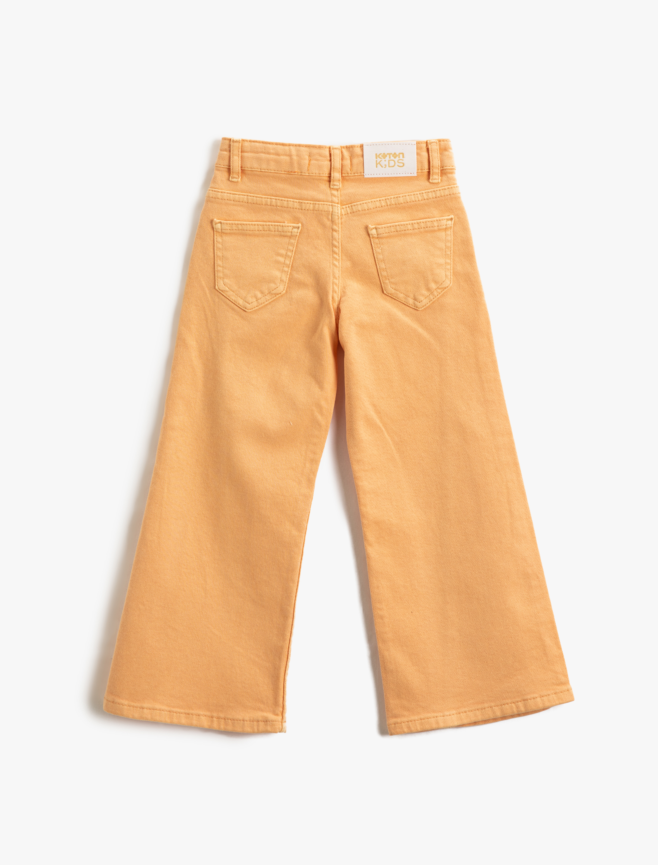 Kız Çocuk Bol Paça Kot Pantolon Dikiş Detaylı Cepli - Wide Leg Jean Beli Ayarlanabilir Lastikli