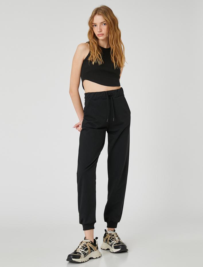  Jogger Eşofman Altı Pamuklu Beli Bağcıklı Cep Detaylı