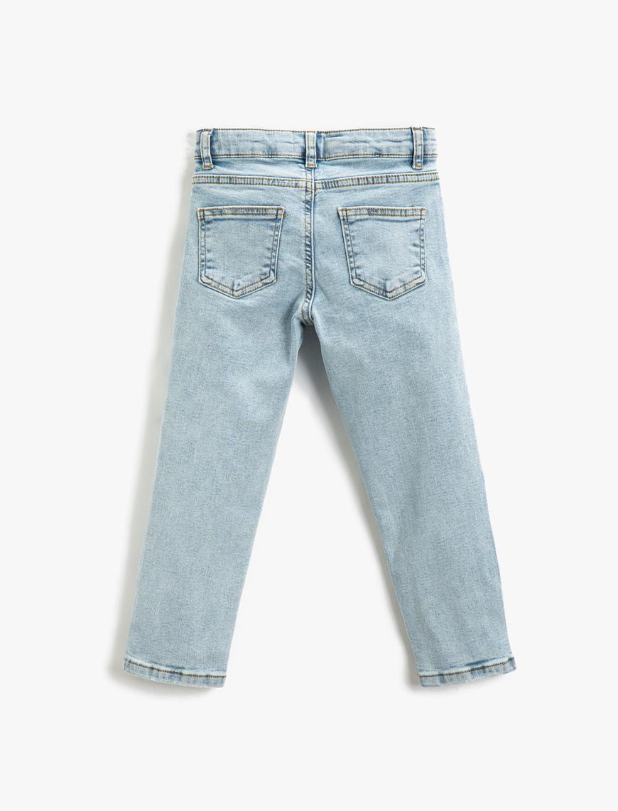  Erkek Çocuk Kot Pantolon Düz Paça Normal Bel Pamuklu - Straight Jean  Beli Ayarlanabilir Lastikli