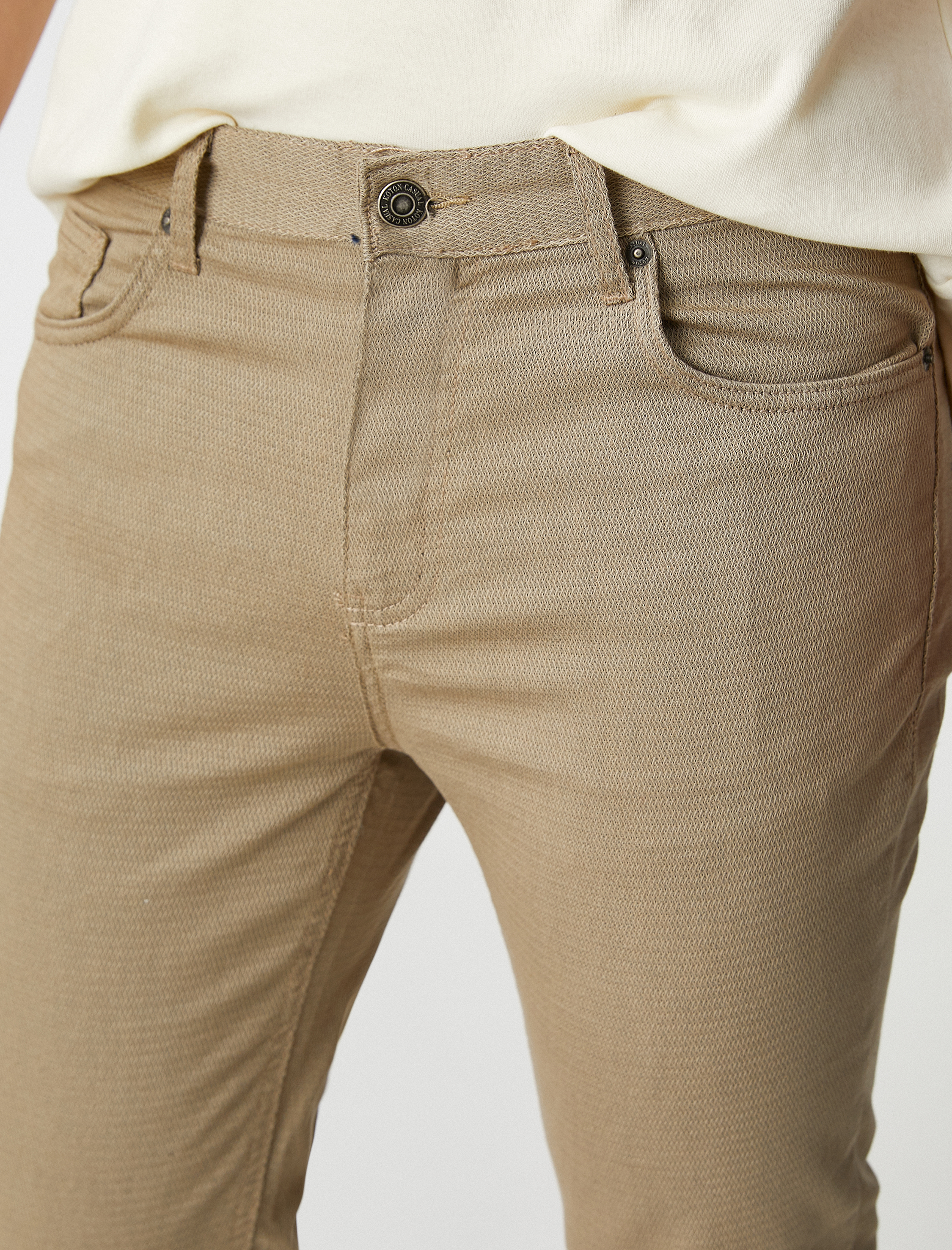   Dar Kesim Pantolon 5 Cepli Düğmeli Dokulu