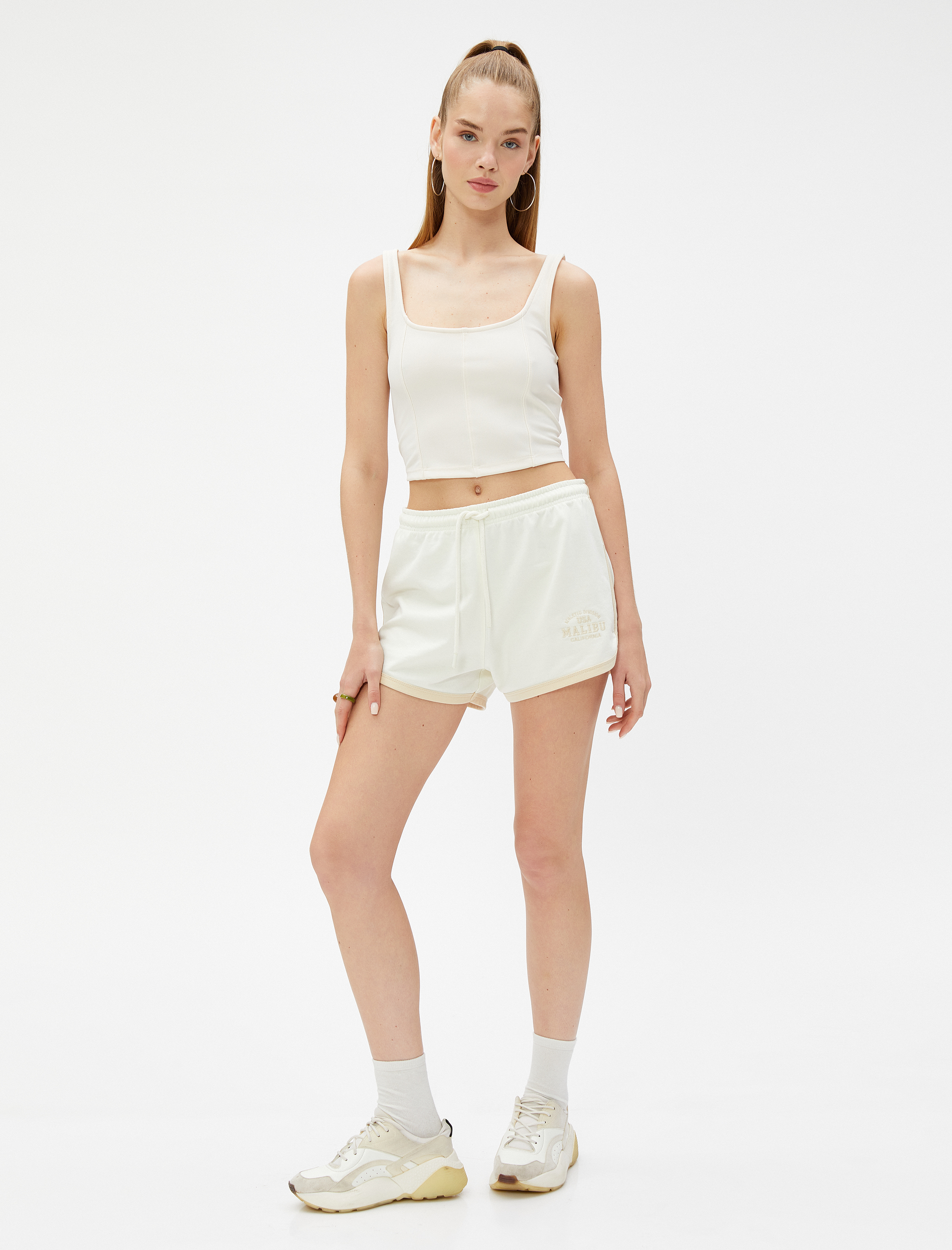   Crop Fitilli Atlet Kare Yaka Nervürlü