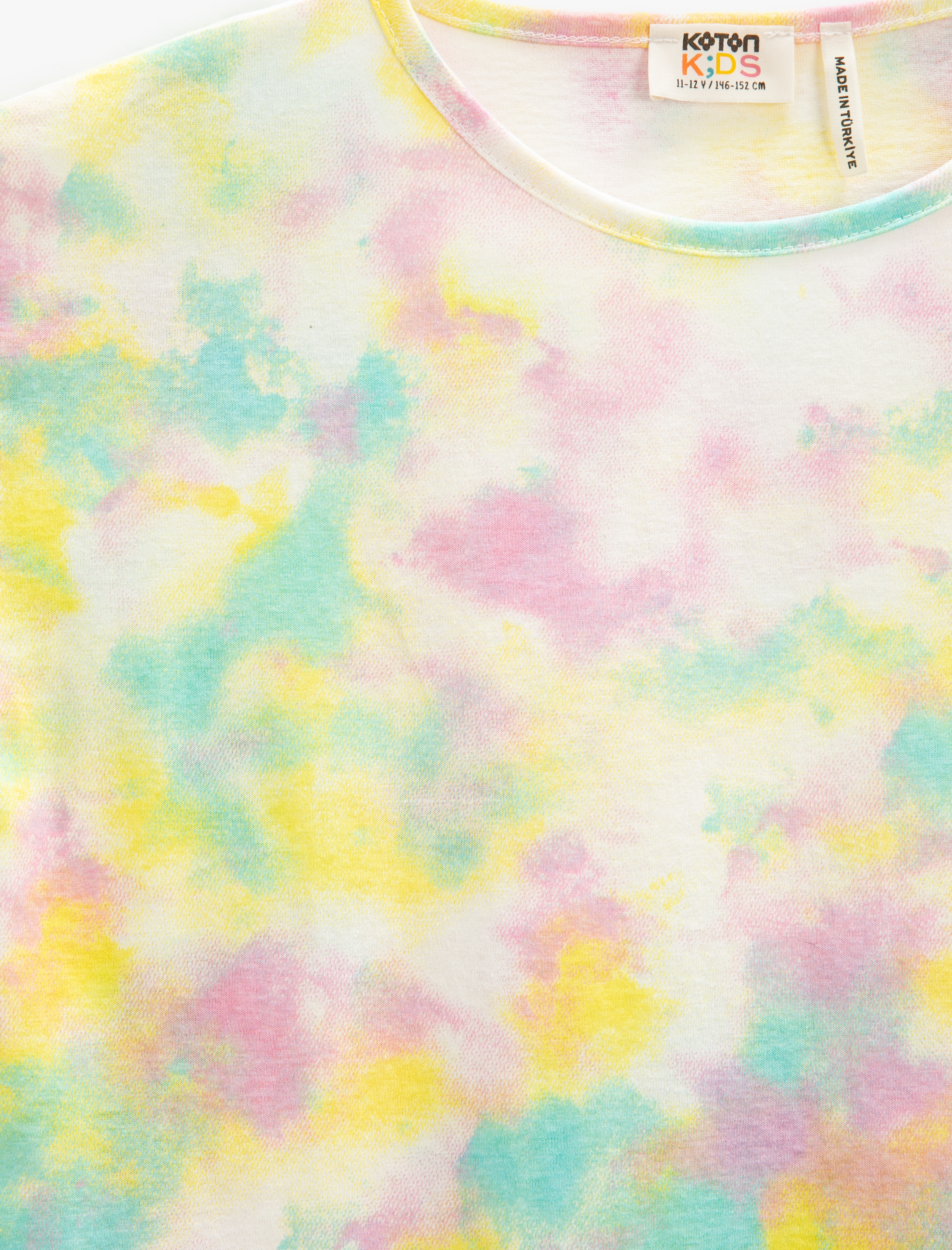  Kız Çocuk Batik Desenli Tişört Kısa Kollu Yuvarlak Yaka Beli Bağlamalı