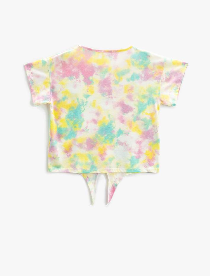 Kız Çocuk Batik Desenli Tişört Kısa Kollu Yuvarlak Yaka Beli Bağlamalı