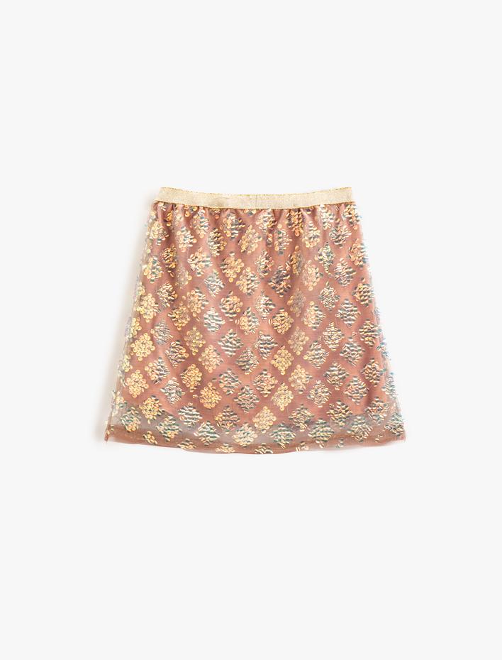 Kız Çocuk Etek Tüllü Pul Payet İşlemeli Astarlı