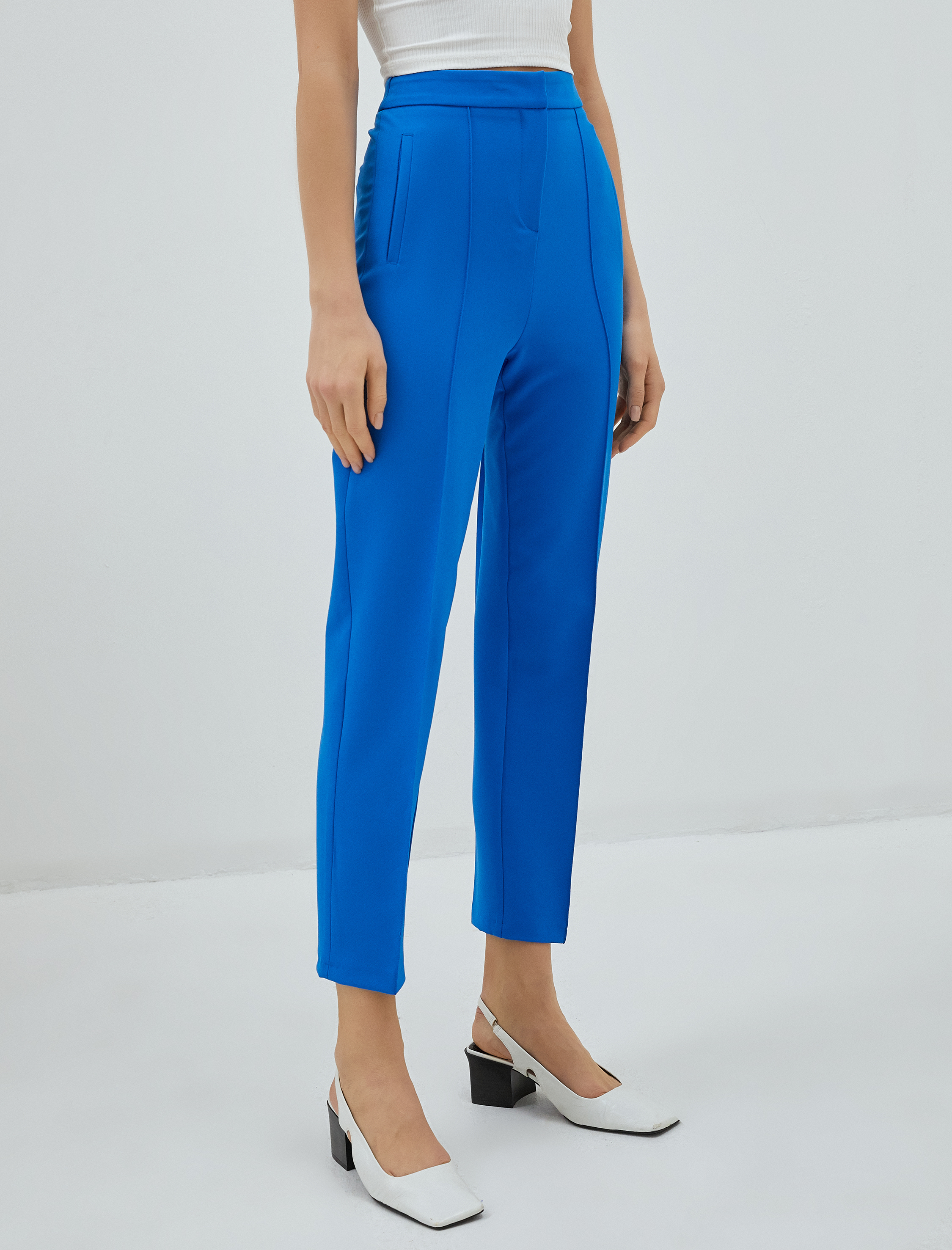   Dar Kesim Kumaş Pantolon Nervürlü Yüksek Bel