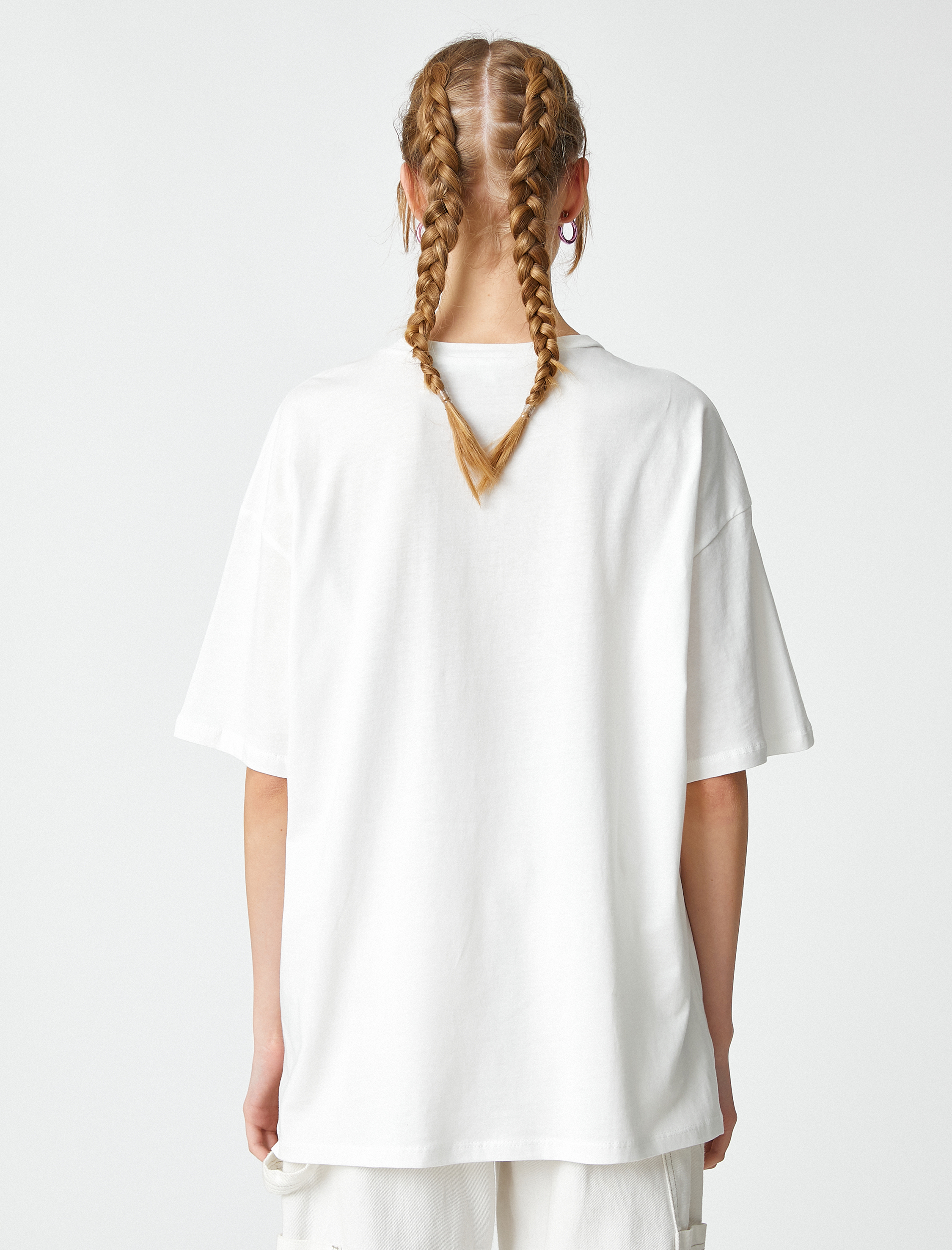   Oversize Tişört Pamuklu Baskılı Bisiklet Yaka Kısa Kollu